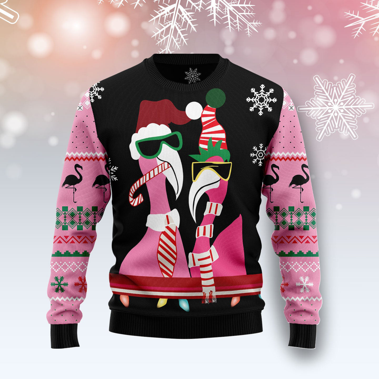 Candy Cane Flamingo Beautiful Christmas Sweaters Cute Xmas Clothes Flamingo Gifts For Her