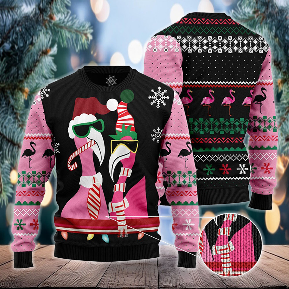 Candy Cane Flamingo Ugly Christmas Sweater Cute Xmas Sweater Gifts For Mother