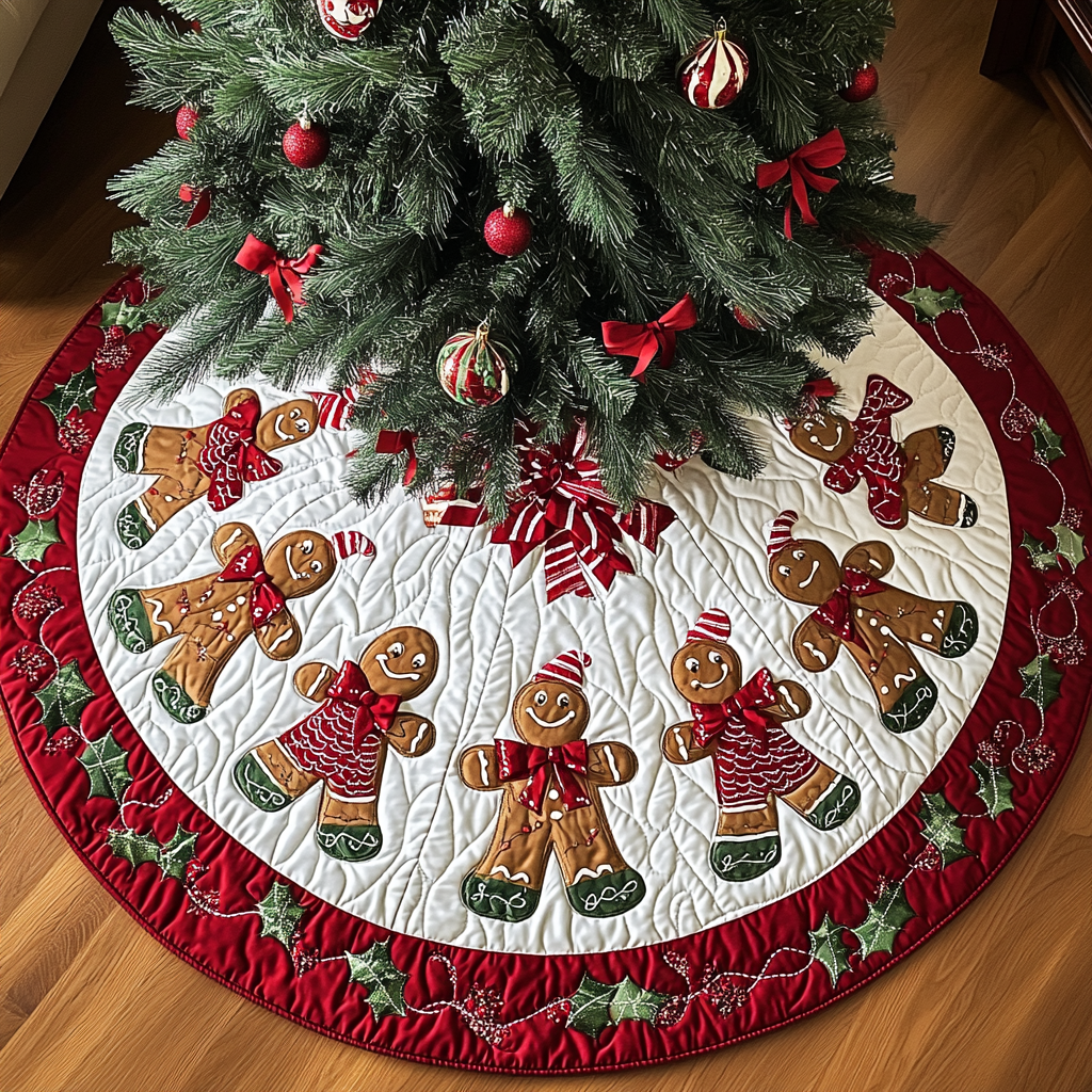 Candy Cane Ginger Magic Christmas Quilted Tree Skirt Christmas Holiday Decor Home