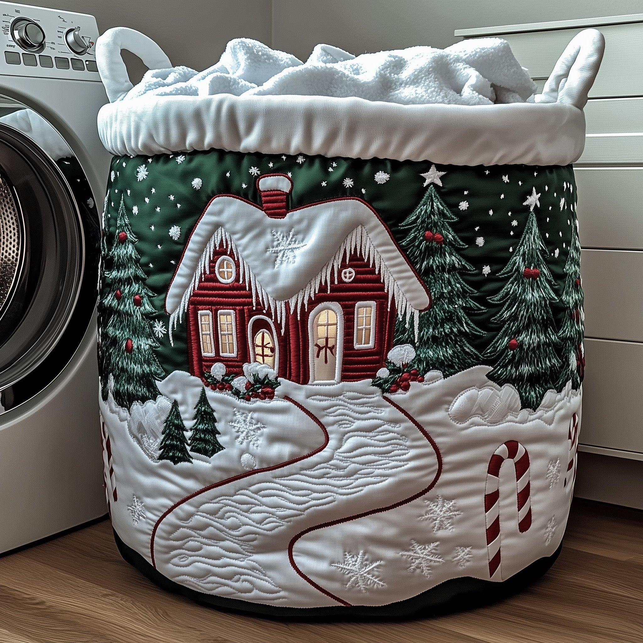 Candy Cane House Quilted Laundry Basket Sky Air Balloon Gifts For Adults