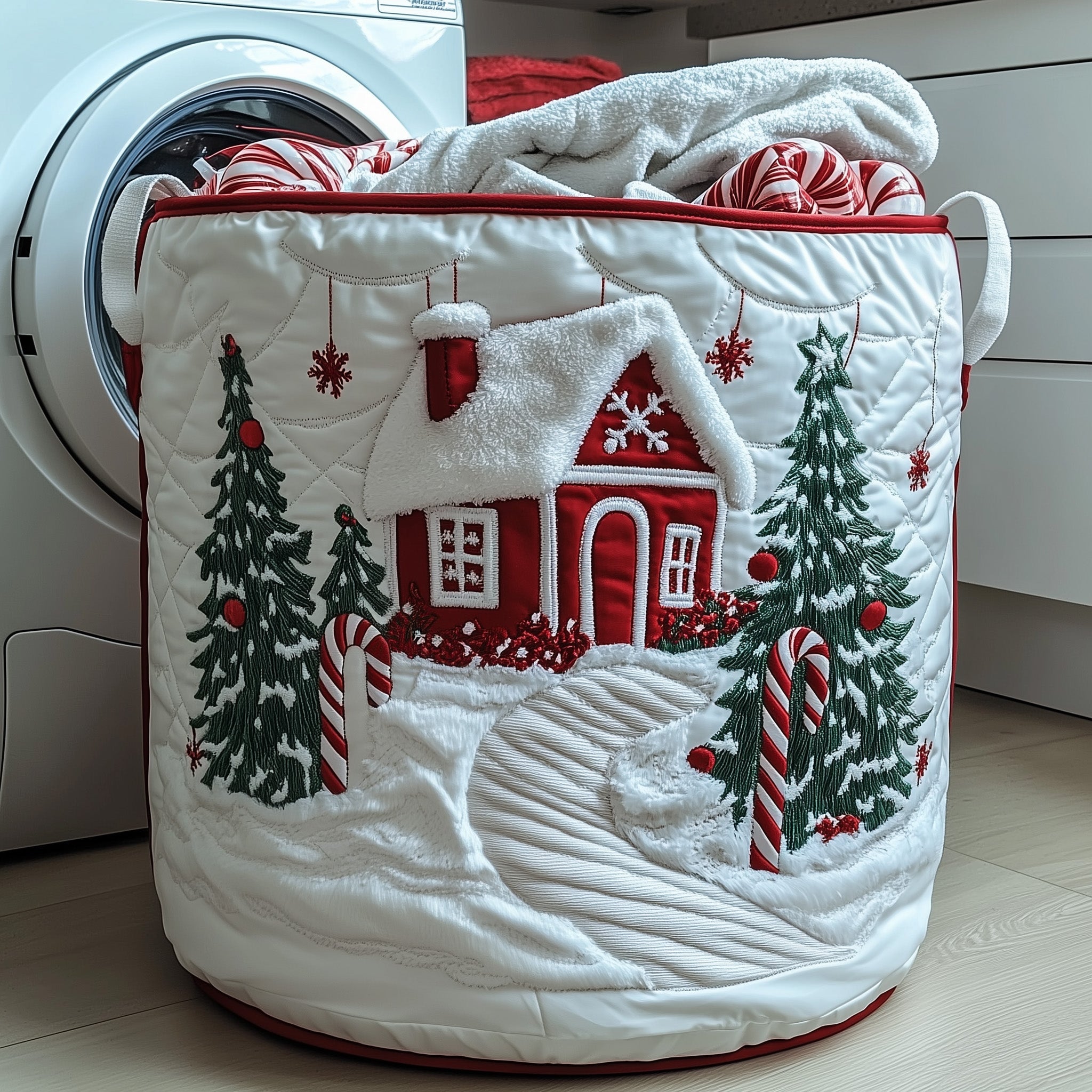 Candy Cane House Quilted Laundry Basket Sky Air Balloon Gifts For Her