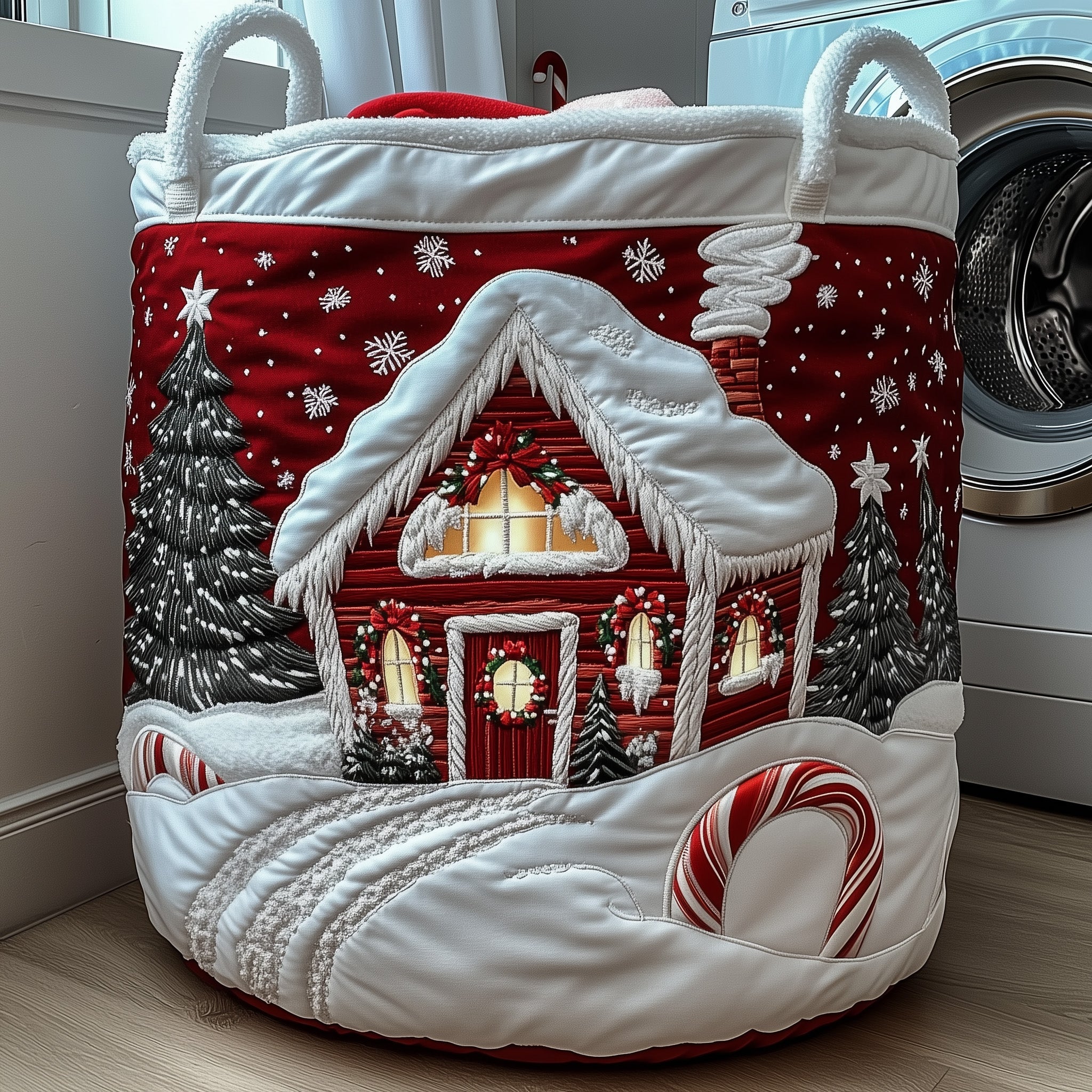 Candy Cane House Quilted Laundry Basket Sky Air Balloon Gifts For Him