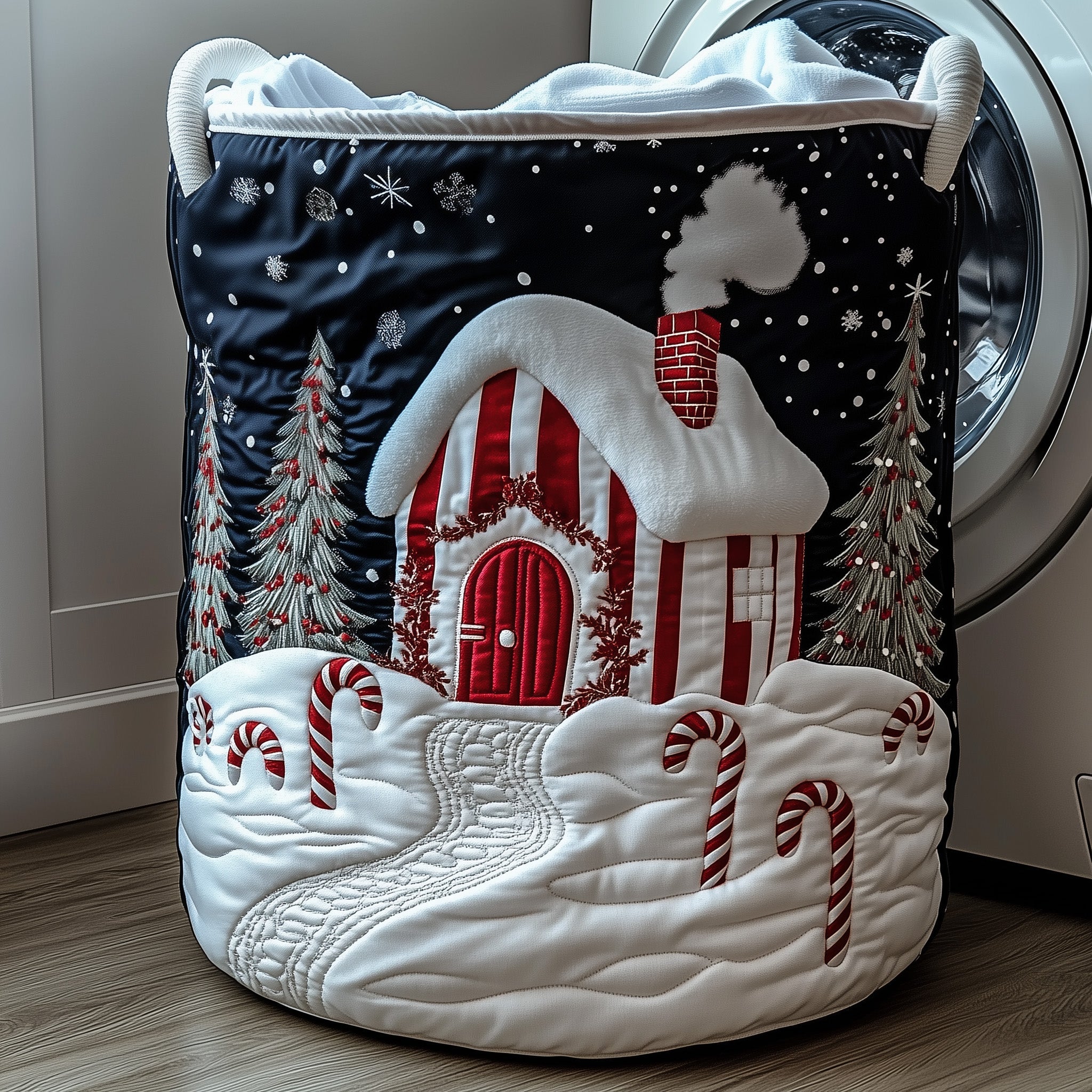 Candy Cane House Quilted Laundry Basket Sky Air Balloon Merchandise
