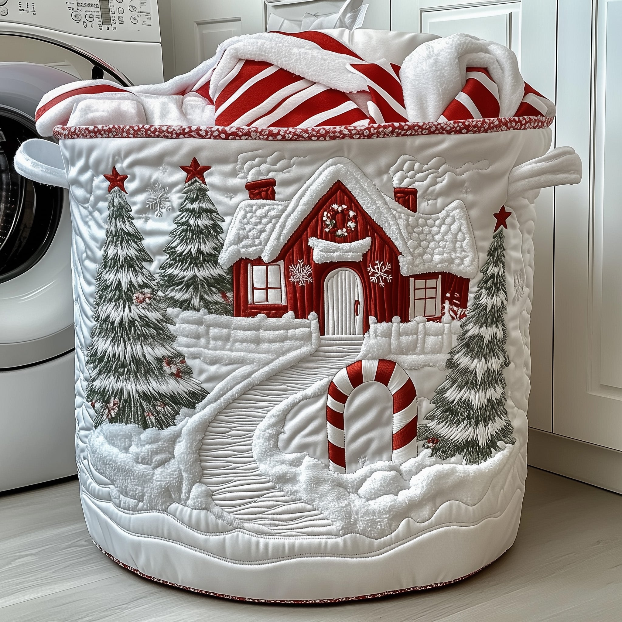 Candy Cane House Quilted Laundry Basket Sky Air Balloon Theme Items