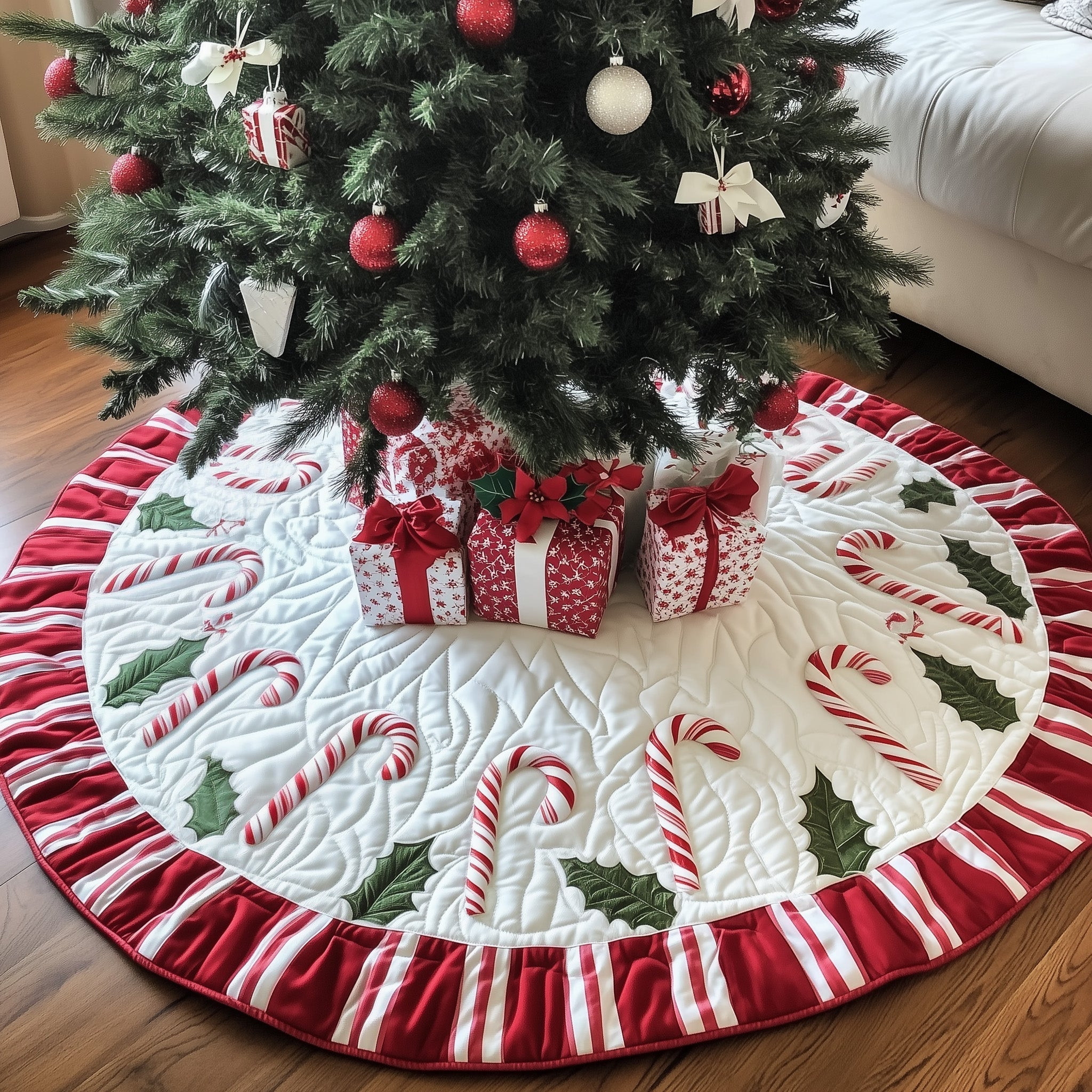 Candy Cane Quilted Tree Skirt Christmas Decorations Christmas Tree Skirt Xmas Gift Ideas