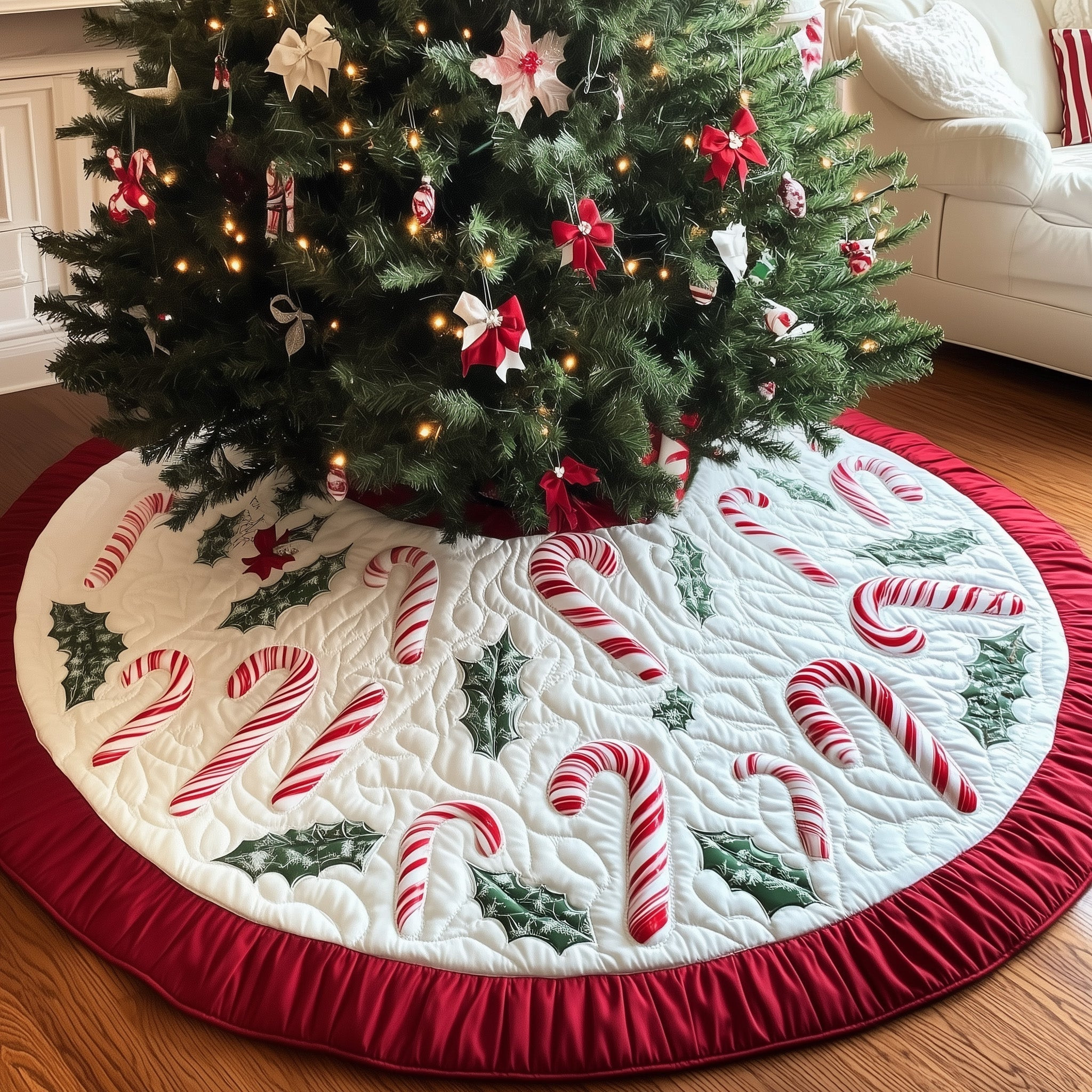 Candy Cane Quilted Tree Skirt Christmas Home Decor Christmas Tree Skirt Xmas Presents
