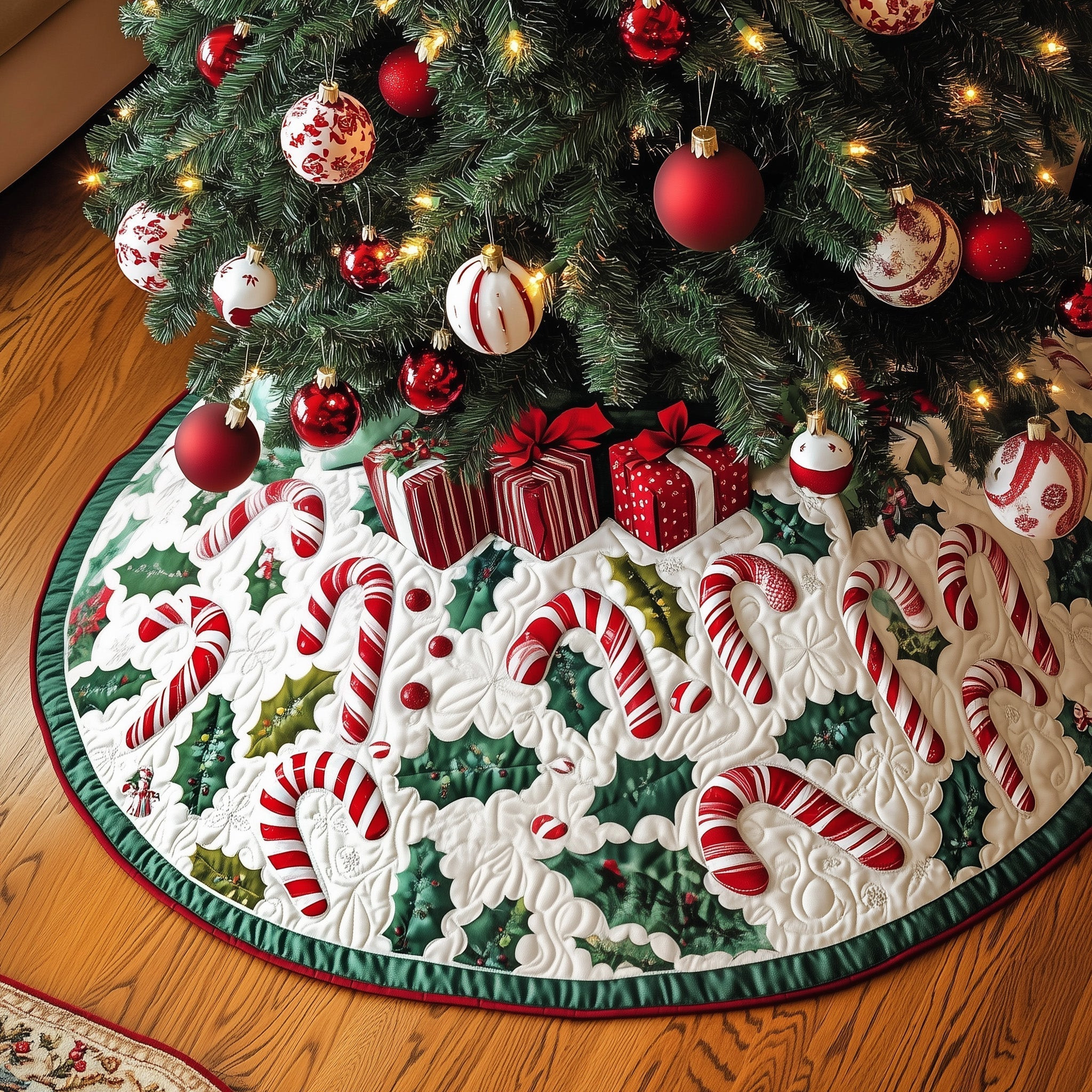 Candy Cane Quilted Tree Skirt Holiday Home Decor Christmas Tree Skirt Christmas Present Ideas