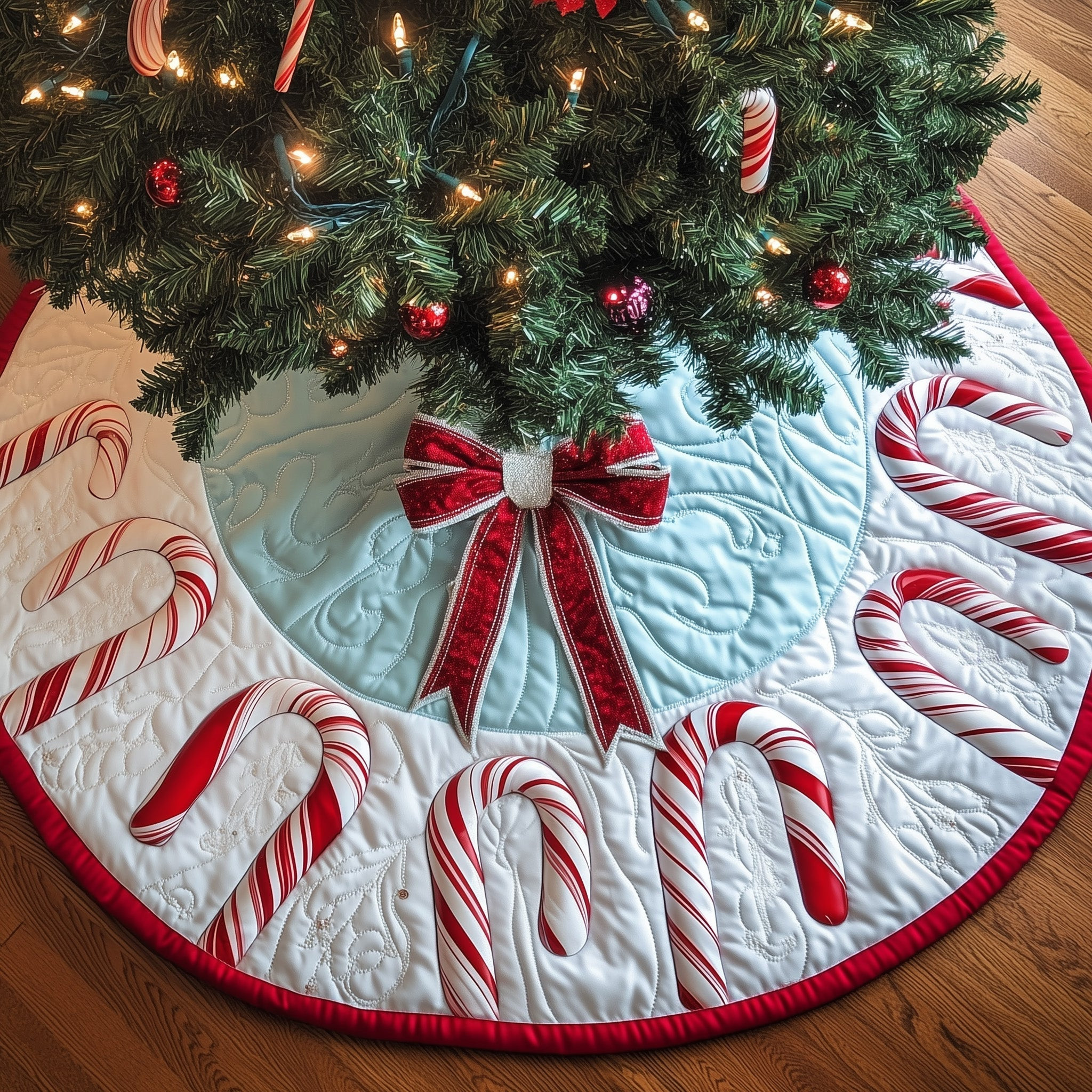 Candy Cane Quilted Tree Skirt Winter Home Decor Christmas Tree Skirt Best Gift Ideas