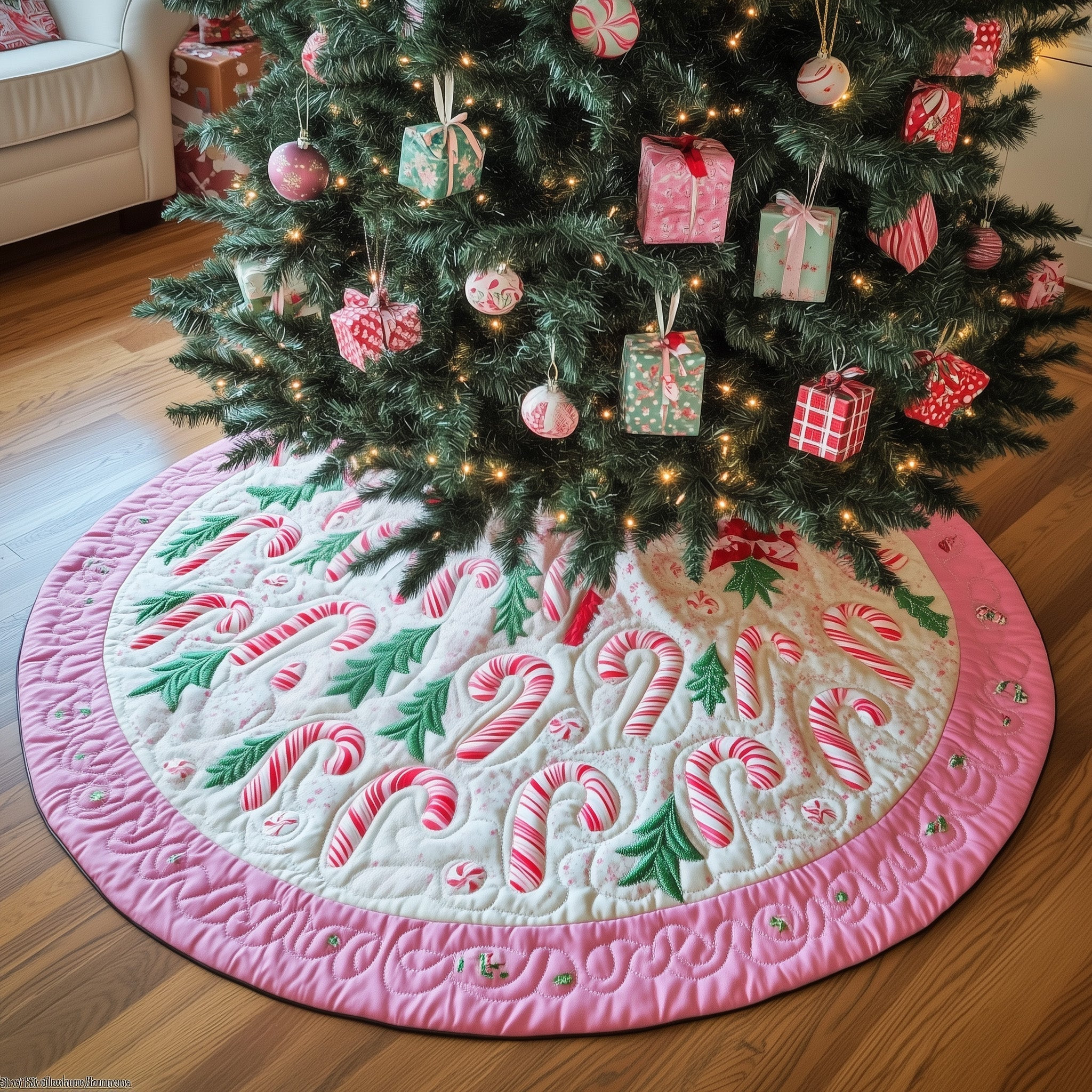 Candy Cane Quilted Tree Skirt Xmas Home Decor Christmas Tree Skirt Christmas Gifts For Her