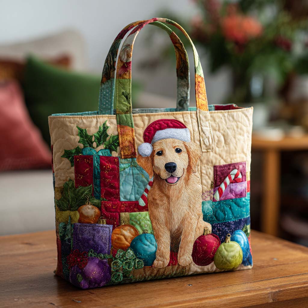 Candy Cane Retriever Quilted Tote Bag Dog Mom Merchandise