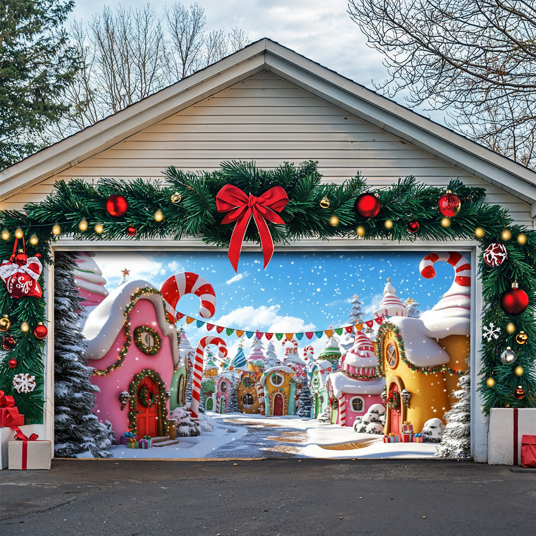 Candy Cane Village Christmas Garage Door Banner Holiday Home Decor Christmas Gifts Ideas