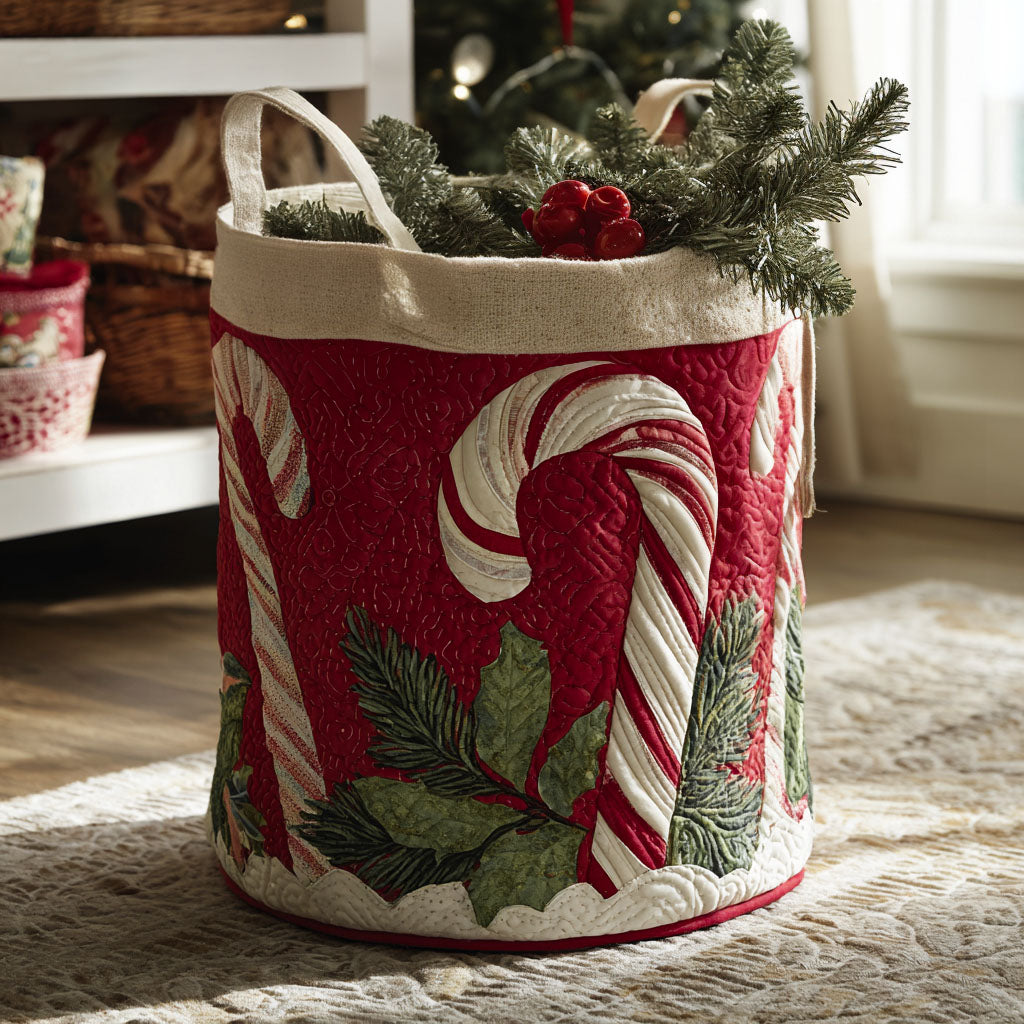 Candy Cane Whimsy Quilted Laundry Basket Mother's Day Merch Gift