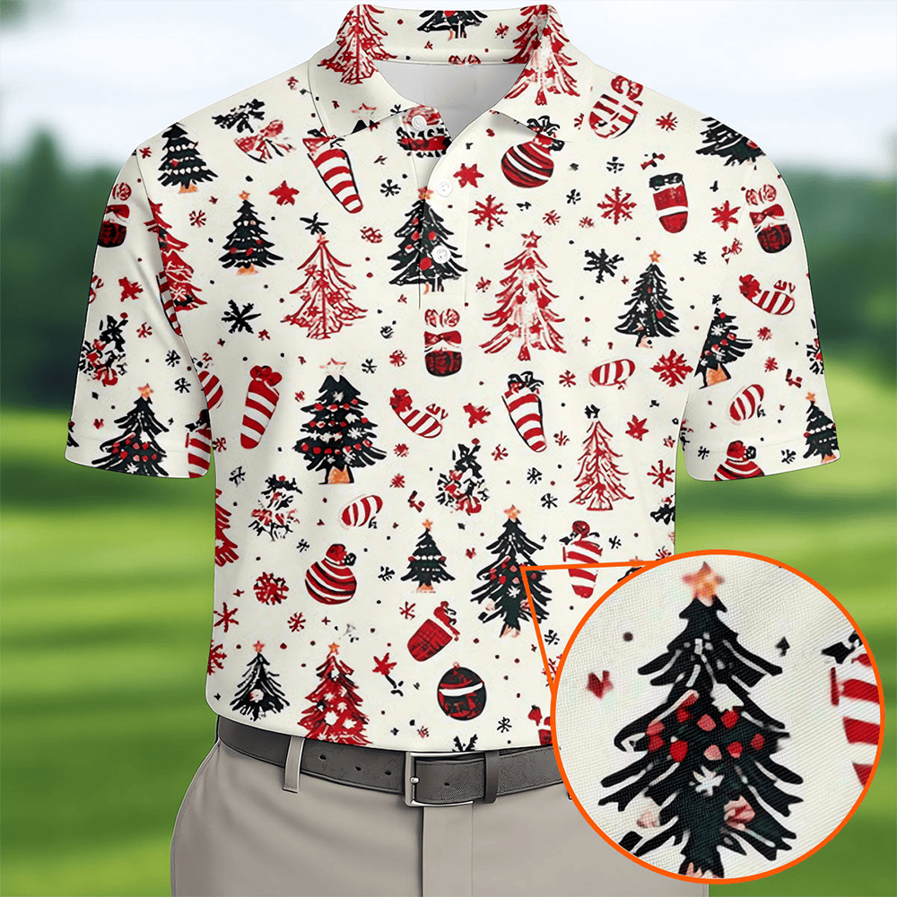 Candy Canes Christmas Tree Golf Tops For Men Christmas Golf Shirt Golf Shirts For Men Polo For Men