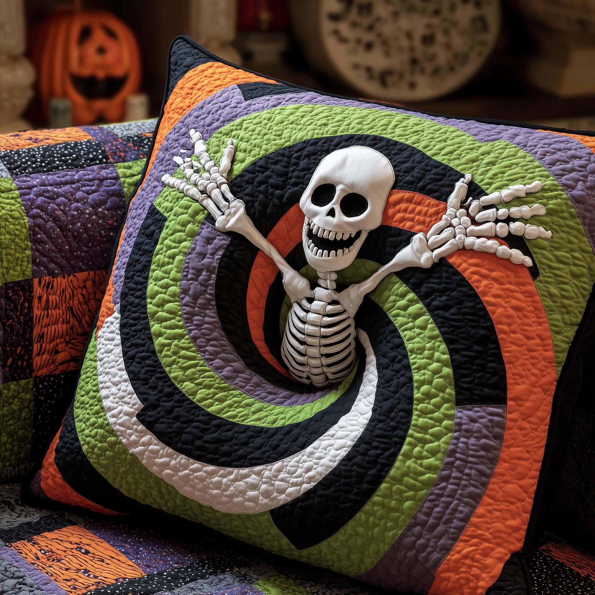 Candy Cone Abyss Quilted Pillow Case Halloween Home Decor Skeleton Lover Gifts
