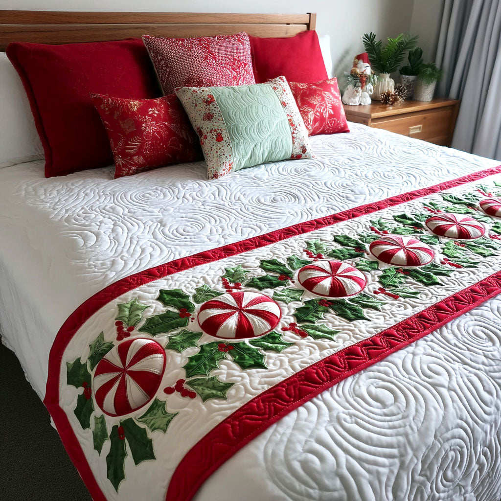 Candy Garland Quilted Bed Runner Christmas Bed Scarf Xmas Gifts For Mother In Law