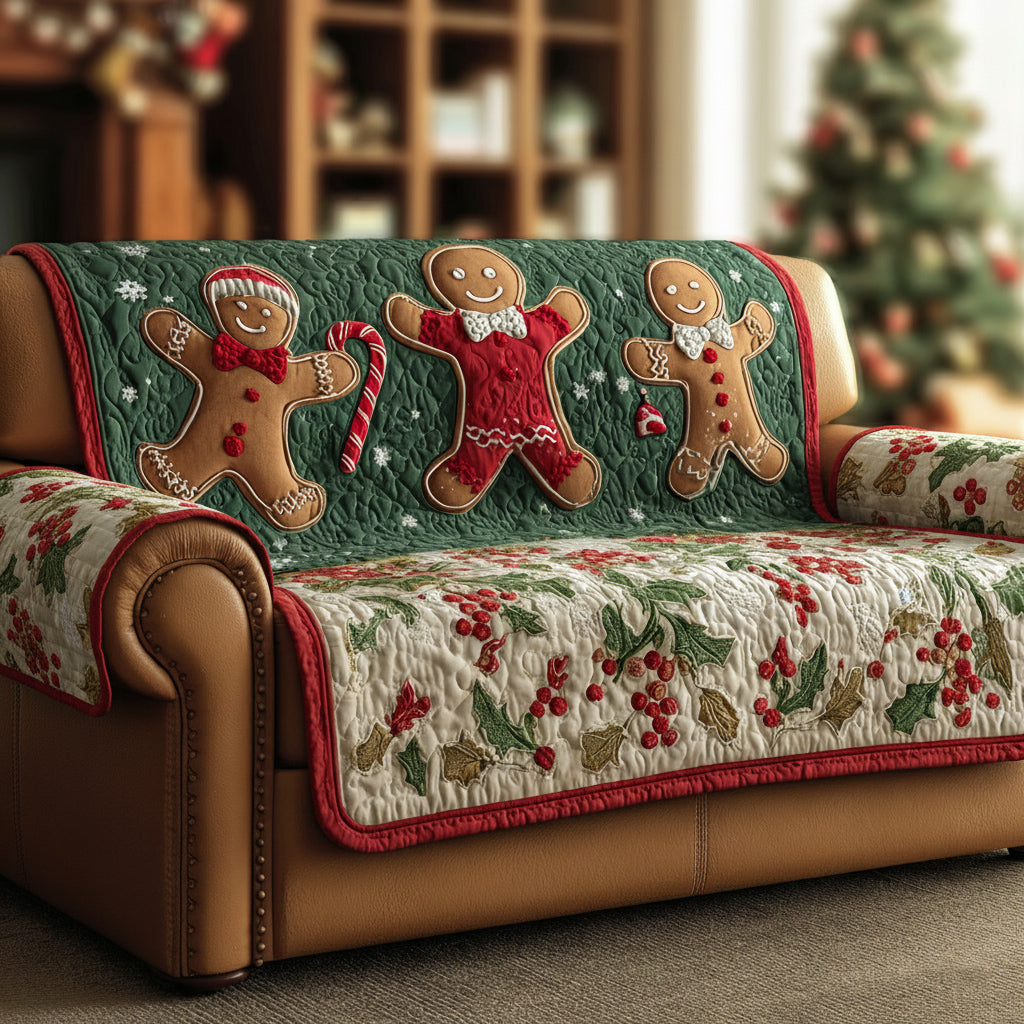 Candy Gingerbread Man Quilted Sofa Cover Living Room Winter Decor Mother In Law Christmas Gift
