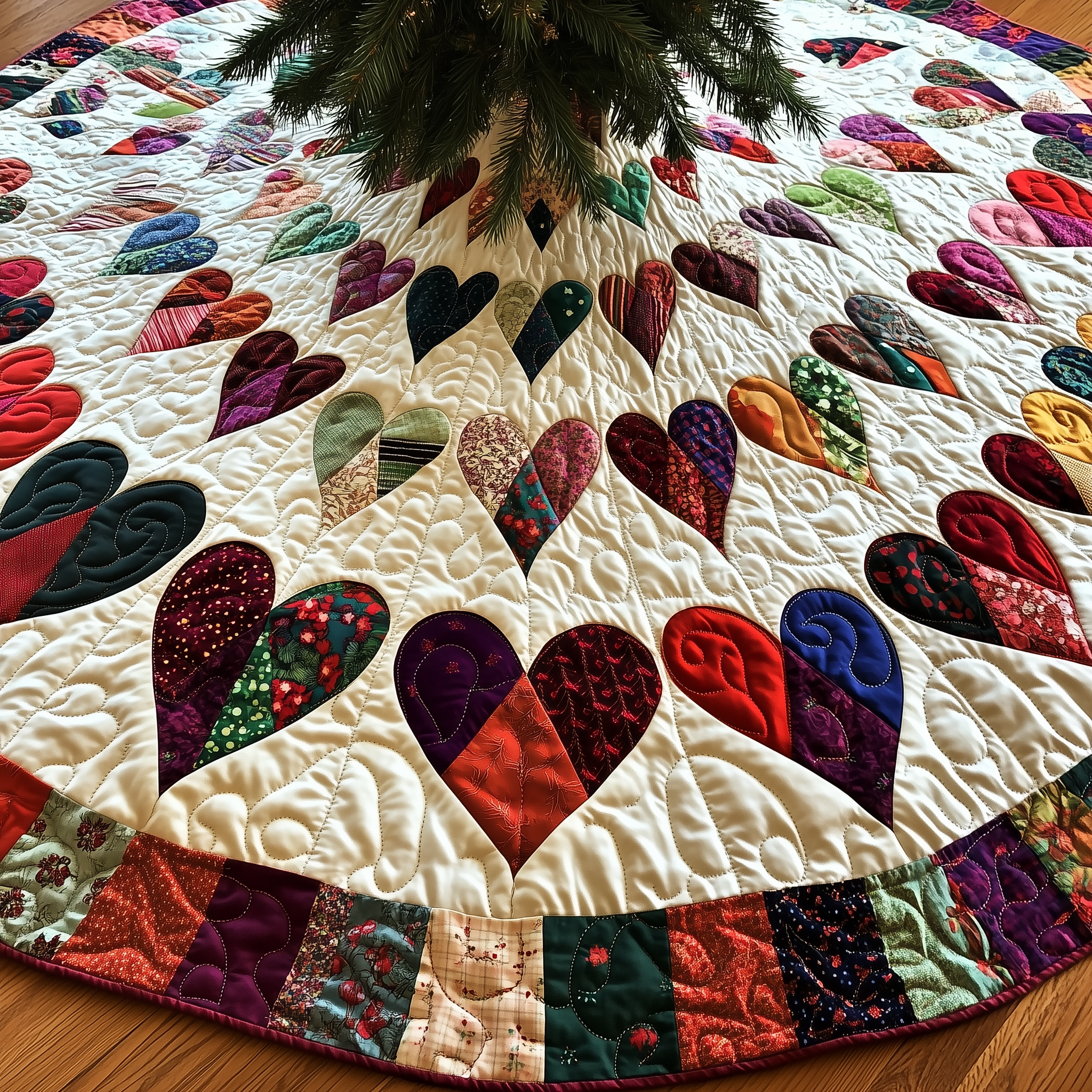 Candy Heart Christmas Quilted Tree Skirt Cute Holiday Xmas Surround Tree Base Cover Indoor Home Decorations Gift