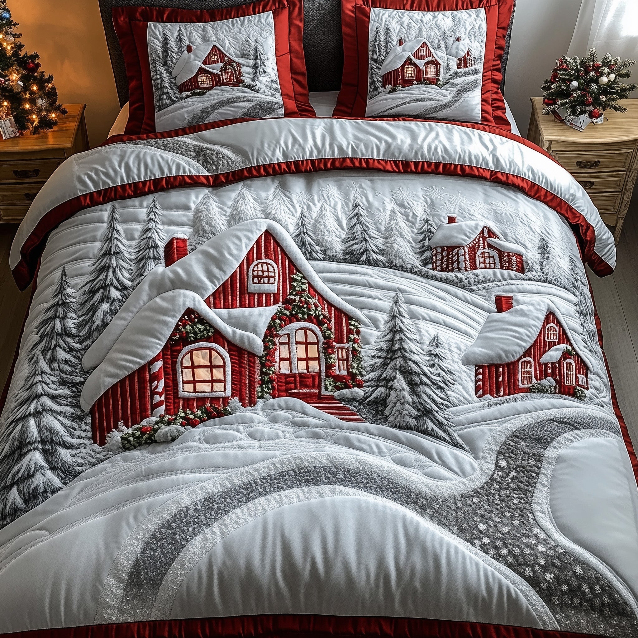 Candy Land Christmas Quilted Bedding Set Duvet Cover Bedspread Cute Chrismas Holiday Gifts For Wife
