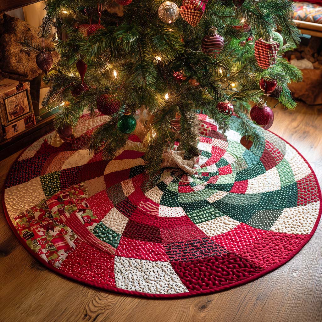Candy Swirl Christmas Quilted Tree Skirt Holiday Decor Indoor Christmas Presents