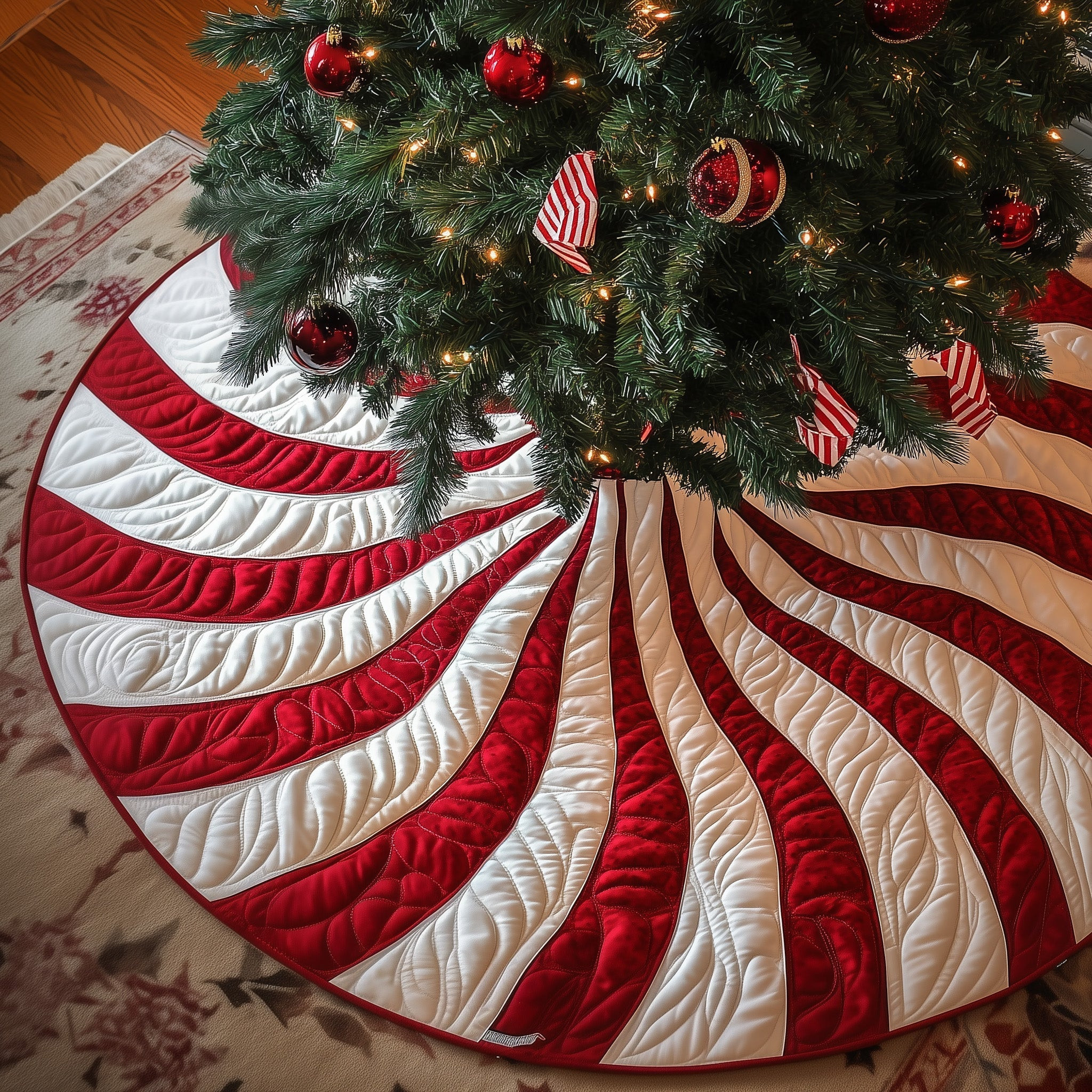 Candy Swirly Quilted Tree Skirt Holiday Home Decor Christmas Tree Skirt Xmas Ideas