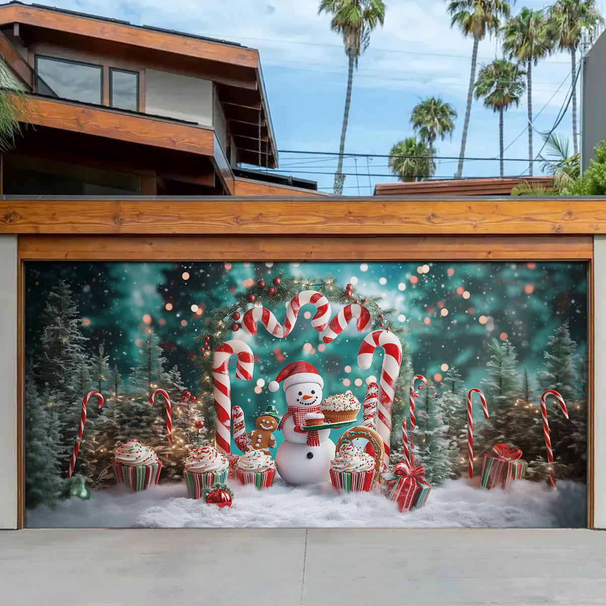 Candy Wonderland Snowman Christmas Garage Door Banner Xmas Home Decoration Christmas Gifts