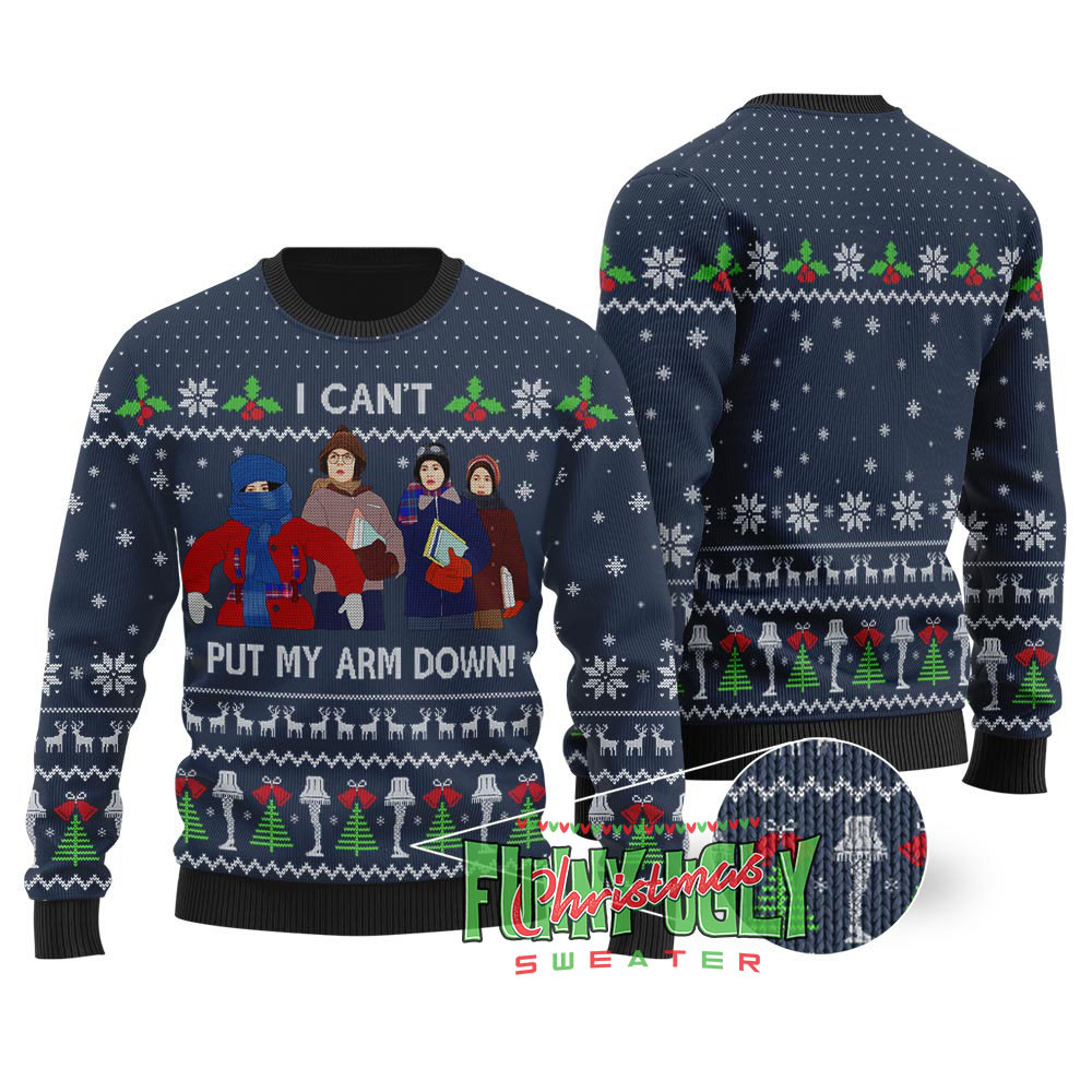 Cant Put My Arm Down A Christmas Story Sweater Navy Special Merch Gift Idea for Festive Celebrations