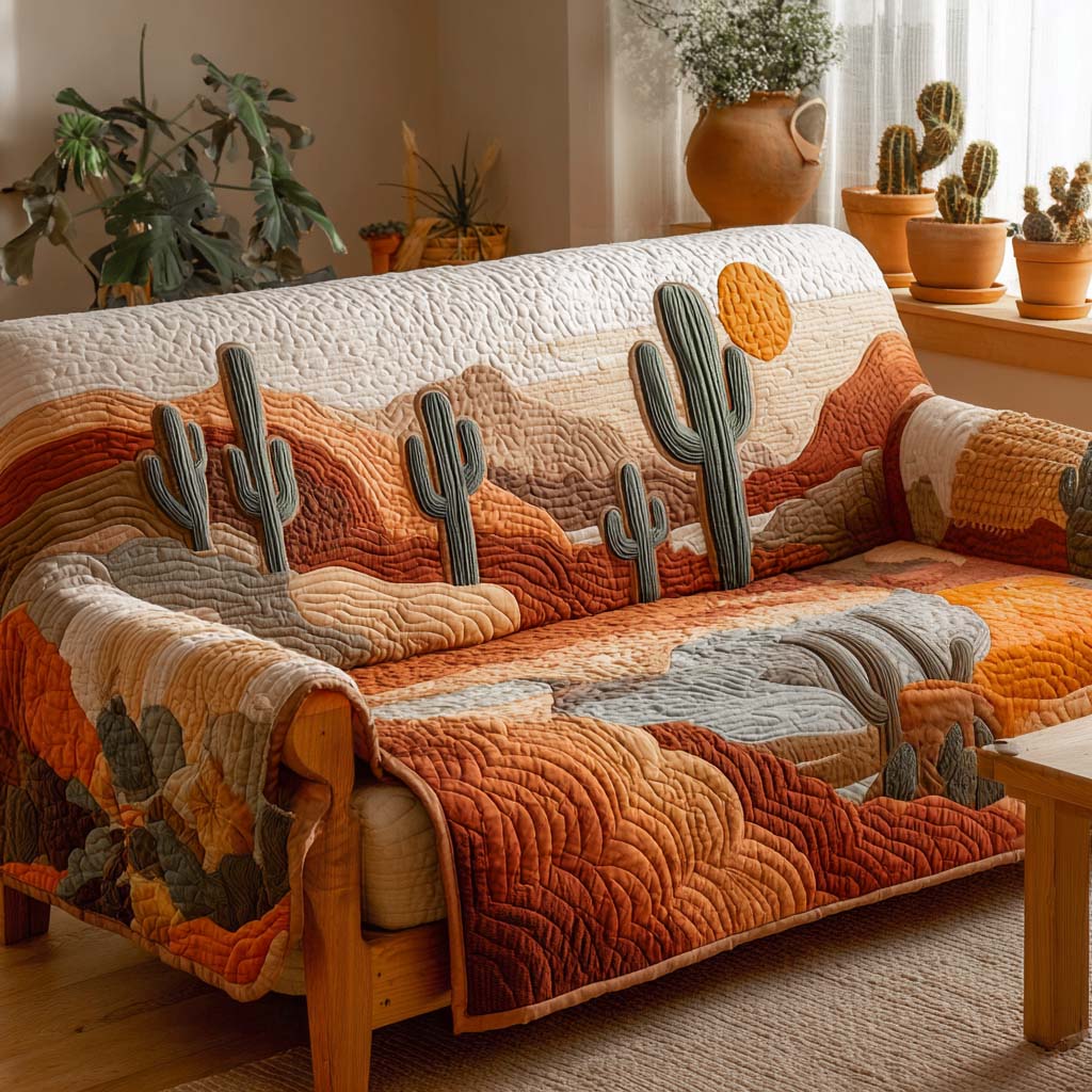 Canyon Blaze Quilted Sofa Cover Holiday Living Decorations Cactus Gifts For Her