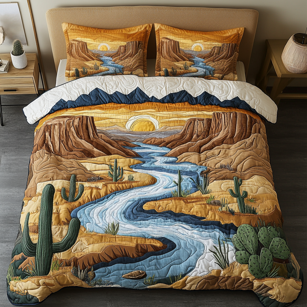 Canyon Bliss Quilted Bedding Set Cozy Bedroom Decor Cactus Birthday Gift