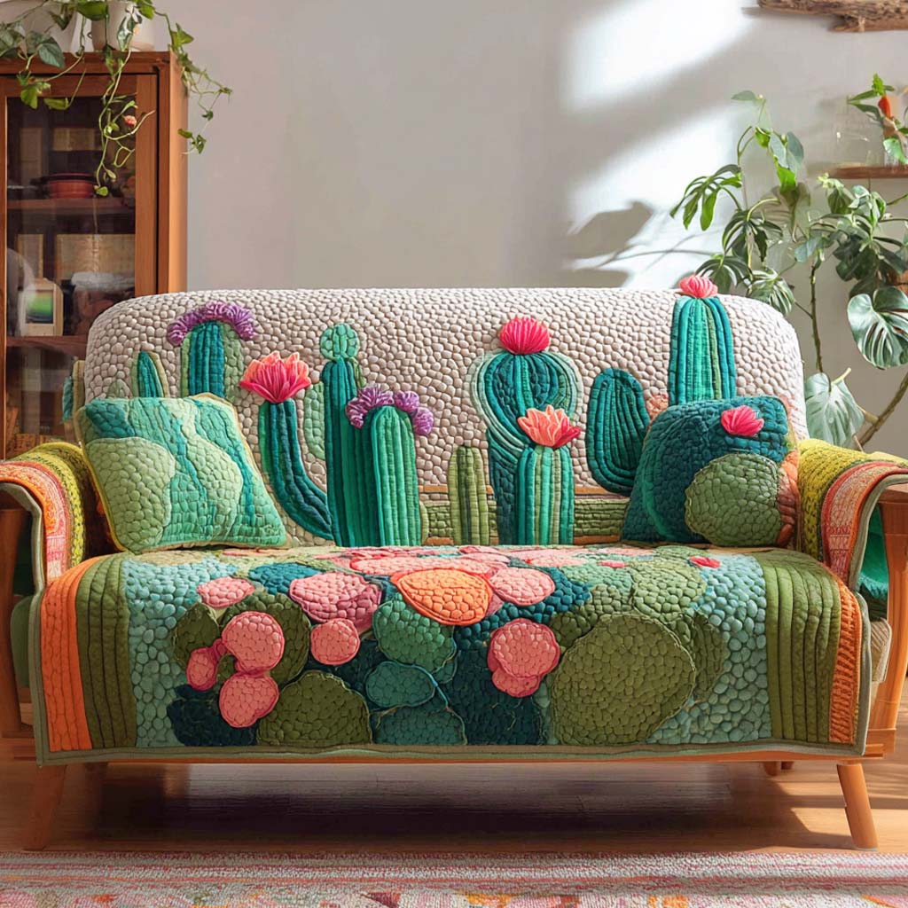 Canyon Bloom Quilted Sofa Cover Living Room Decorations Cactus For Birthday Gift