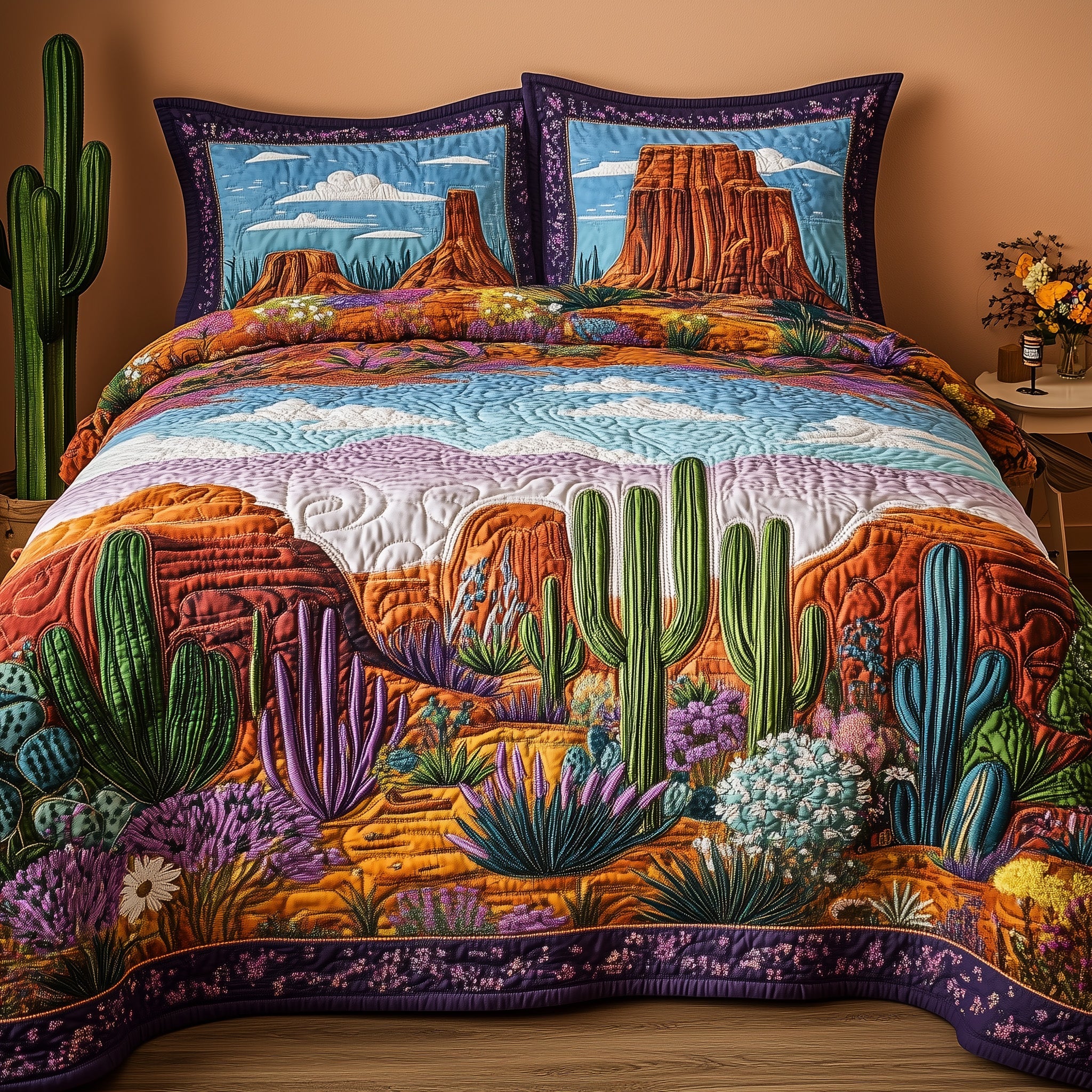 Canyon Bloom Symphony Quilted Bedding Set Duvet Cover Merchandise Meaningful Anniversary Gifts For Him