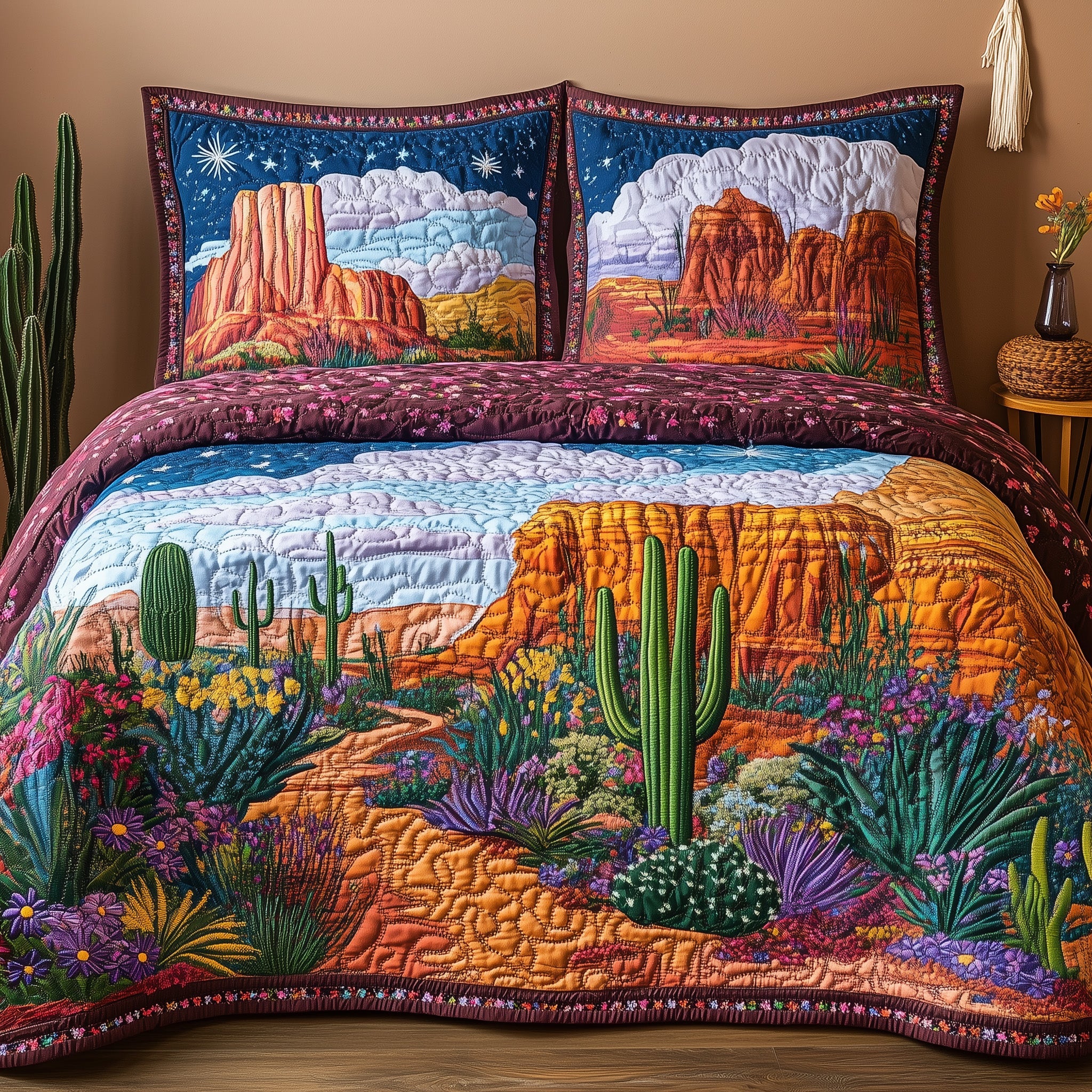 Canyon Bloom Symphony Quilted Bedding Set Duvet Cover Merchandise Meaningful Gift Ideas For Boyfriend