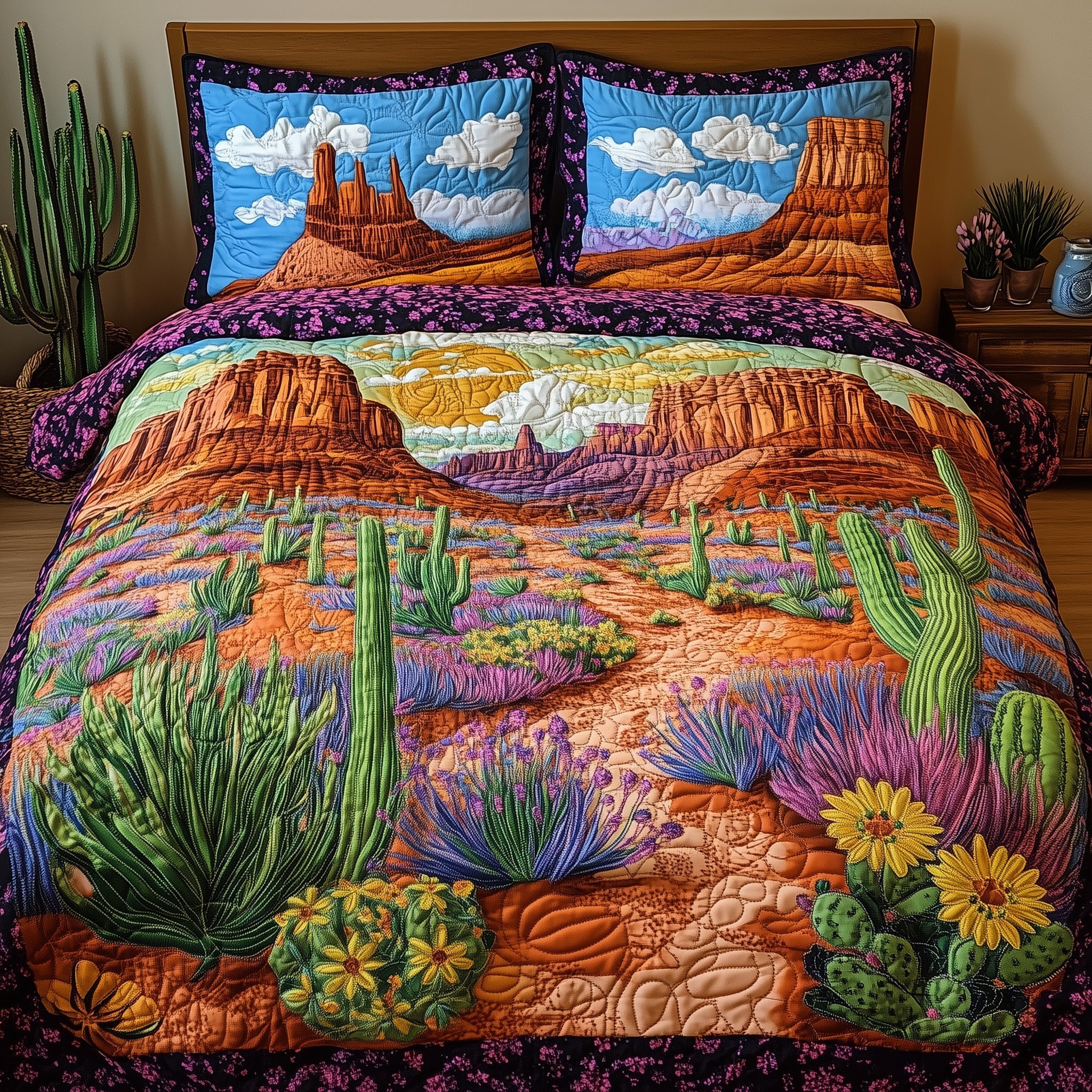 Canyon Bloom Symphony Quilted Bedding Set Duvet Cover Merchandise Meaningful Gifts For Him