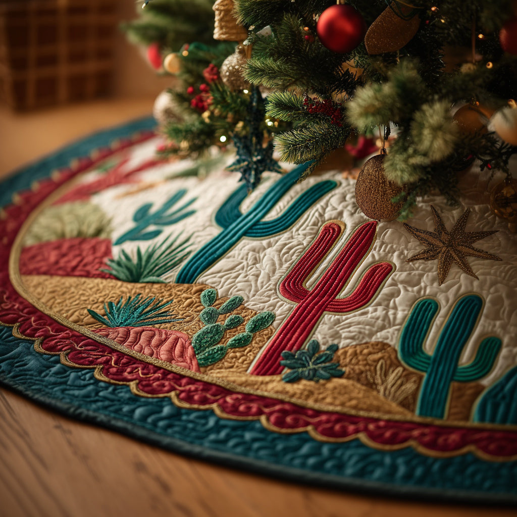 Canyon Cactus Sand Quilted Christmas Tree Skirt Holiday Home Decor Best Christmas Gift Ideas