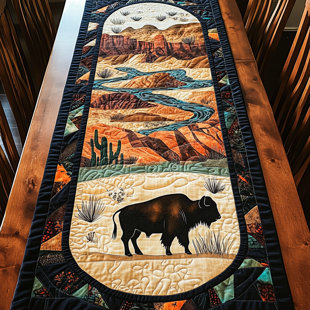 Canyon Calm Quilted Table Runner Dining Room Decor Ideas Unique Gifts For Bison Lovers