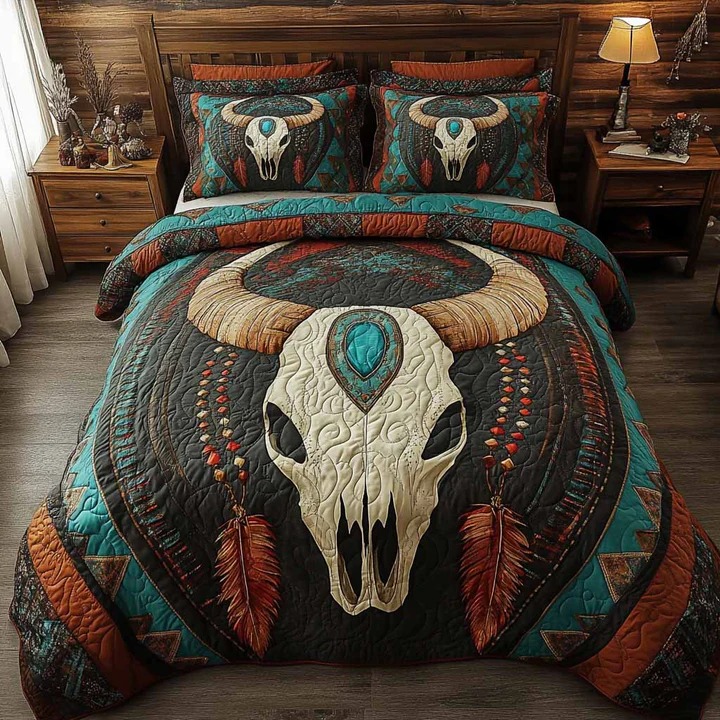 Canyon Emblem Quilted Bedding Set Western Ranch Bedroom Decor Home Gift For Cowboy Lovers