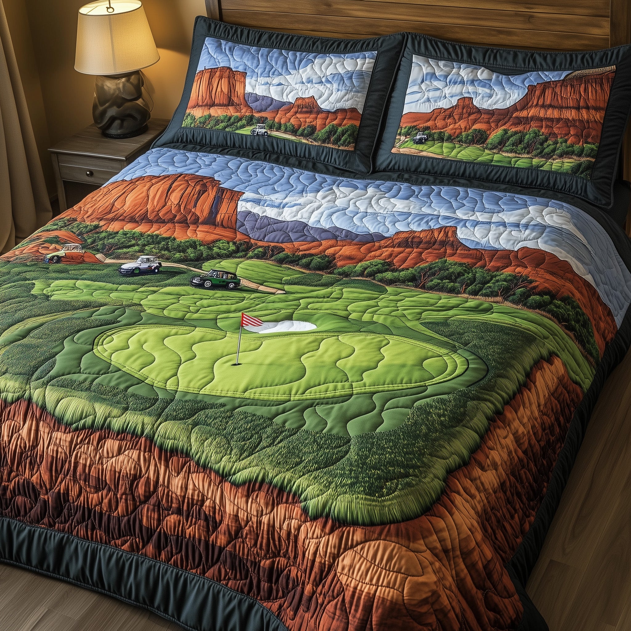 Canyon Golf Vista Quilted Bedding Set Duvet Cover Merchandise Present Ideas For Golf Lovers