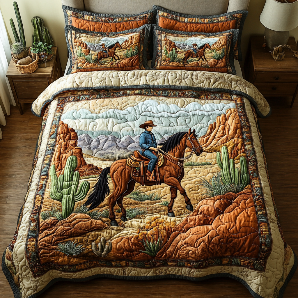 Canyon Journey Quilted Bedding Set Cool Bedroom Decor Western Cowboy Gifts For Dad
