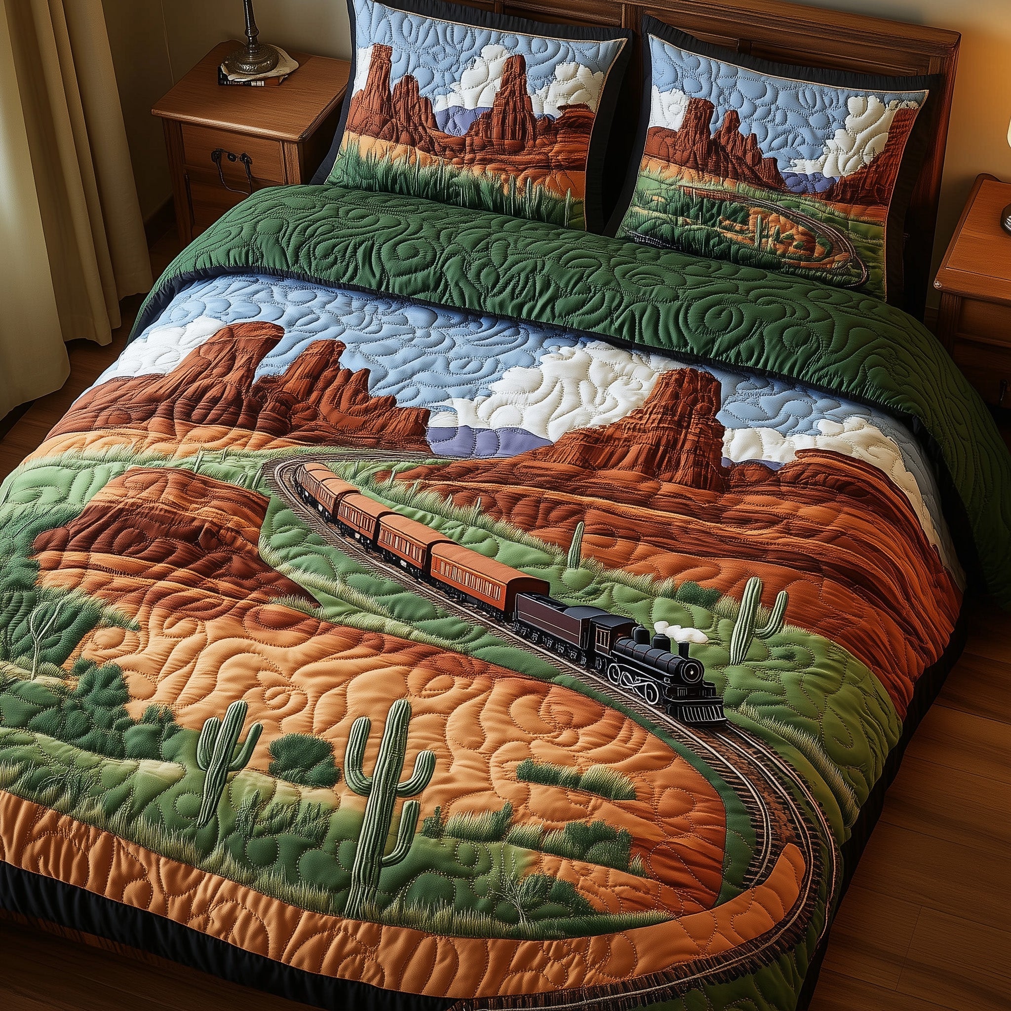 Canyon Railscape Quilted Bedding Set Duvet Cover Merchandise Gifts For Men Who Like Trains