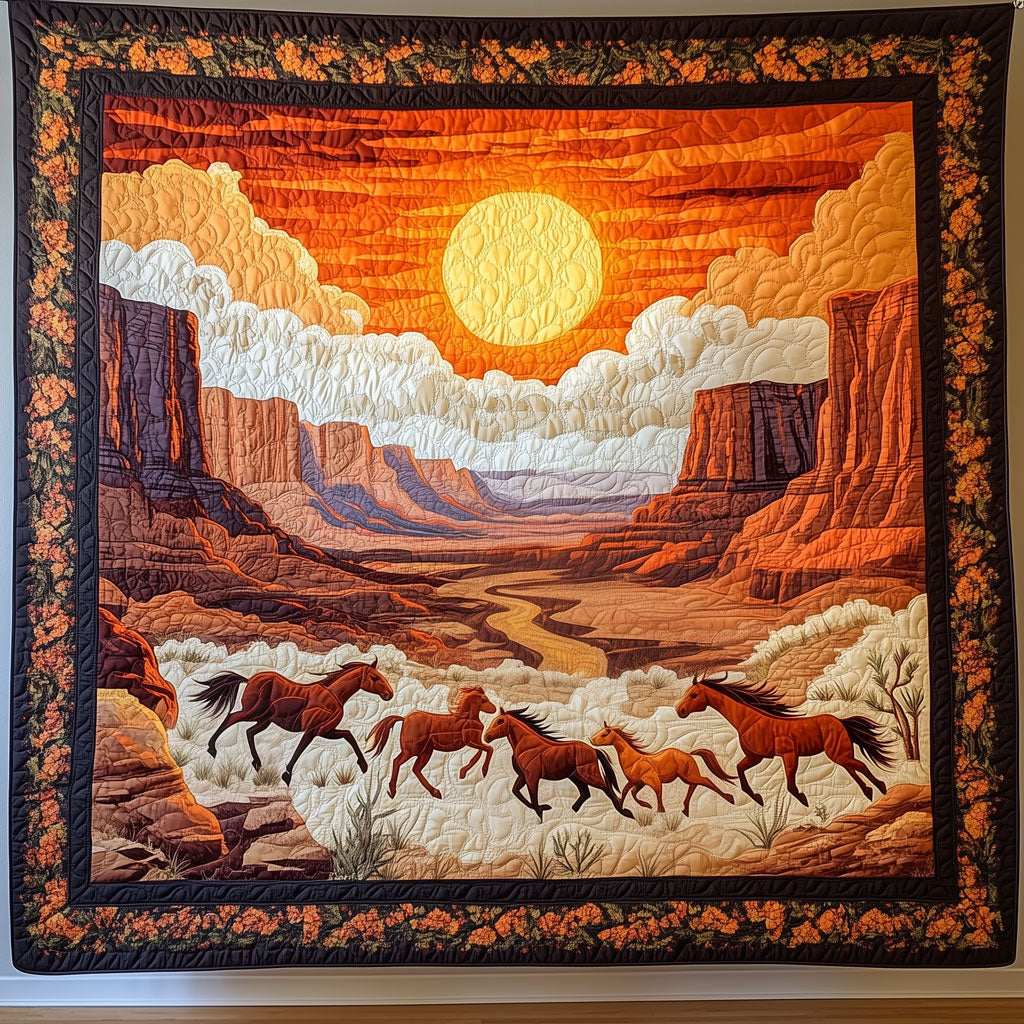 Canyon Sunset Horses Quilt Blanket Best Throw Blanket Great Gifts For Horse Lovers