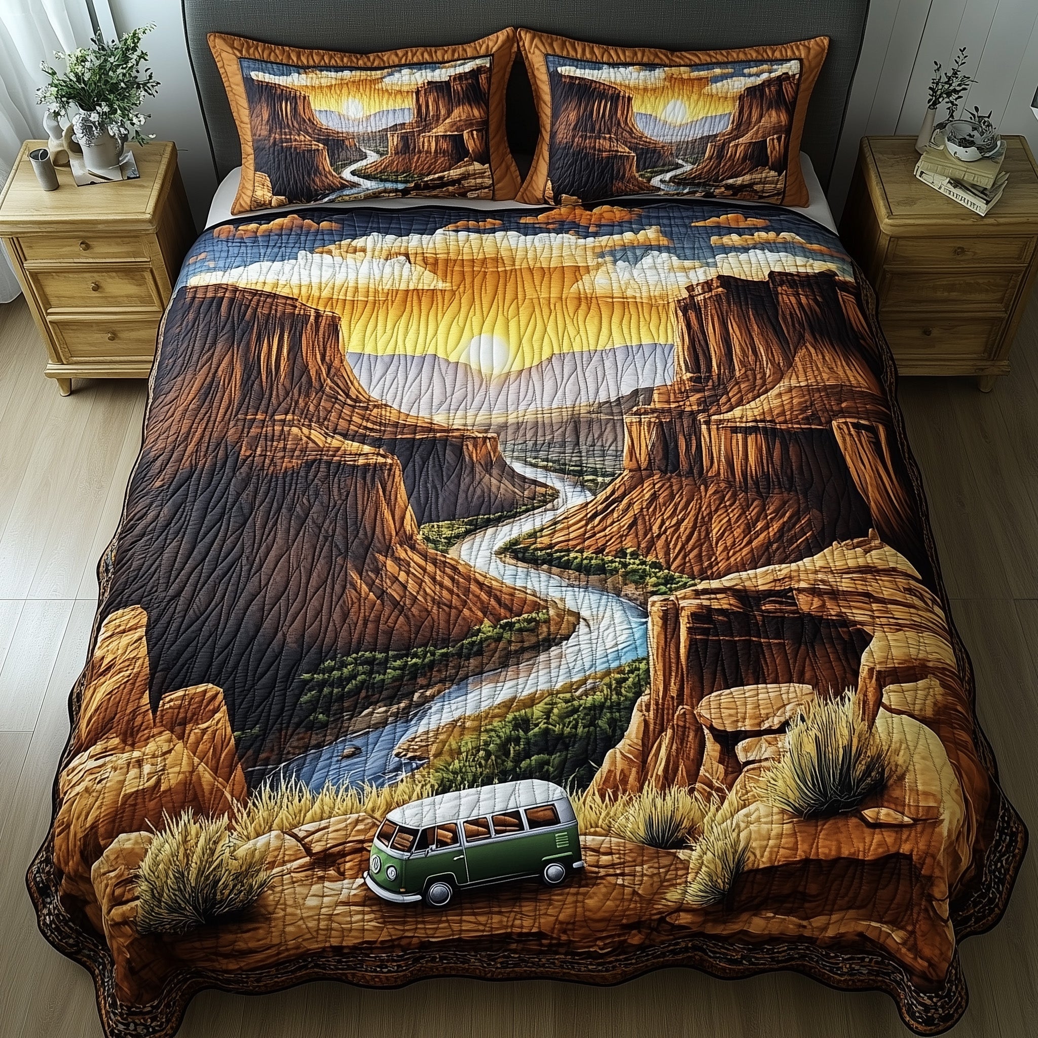 Canyon Sunset Journey Quilted Bedding Set Duvet Cover Merchandise Meaningful Gifts For Best Friend