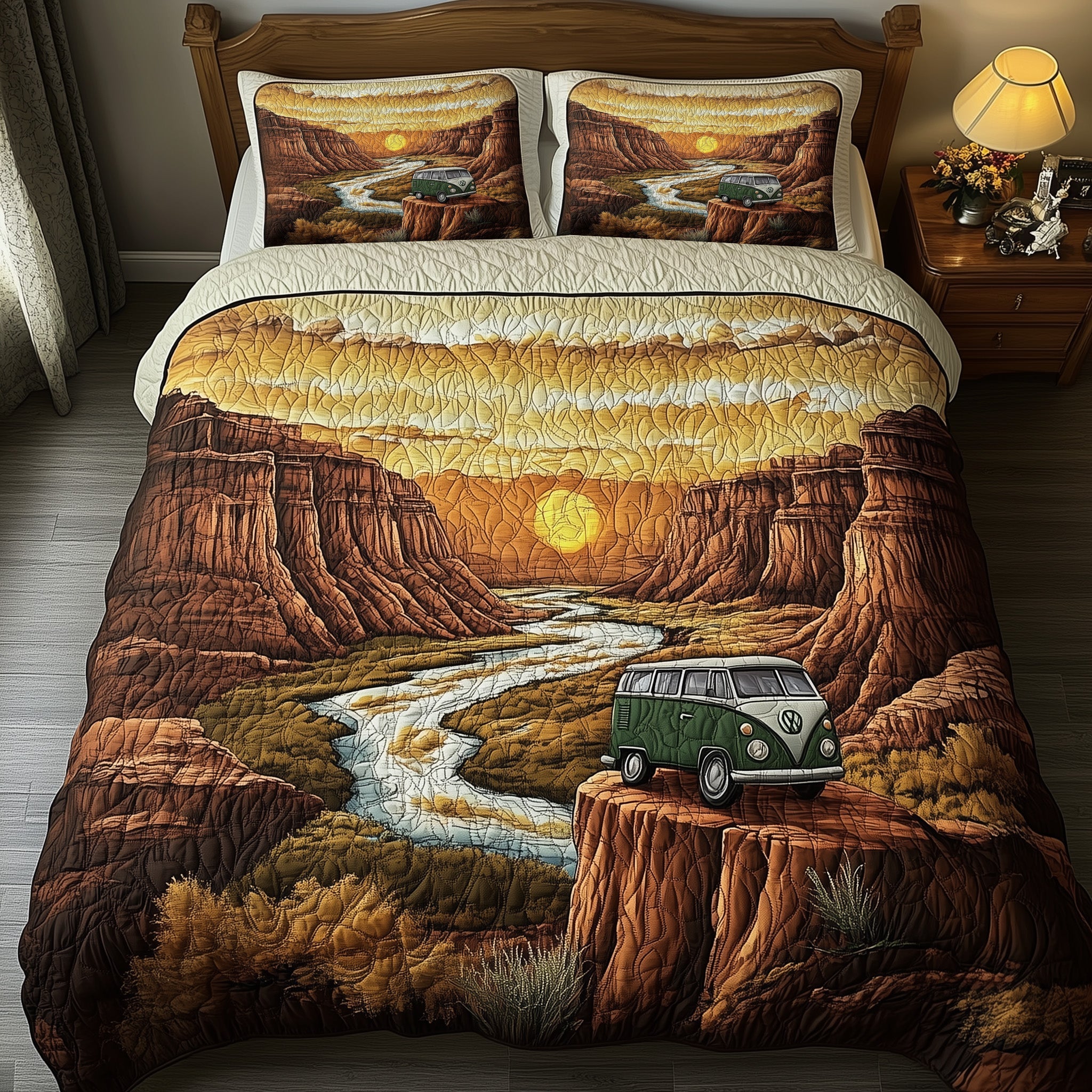 Canyon Sunset Journey Quilted Bedding Set Duvet Cover Merchandise Meaningful Gifts For Boyfriend