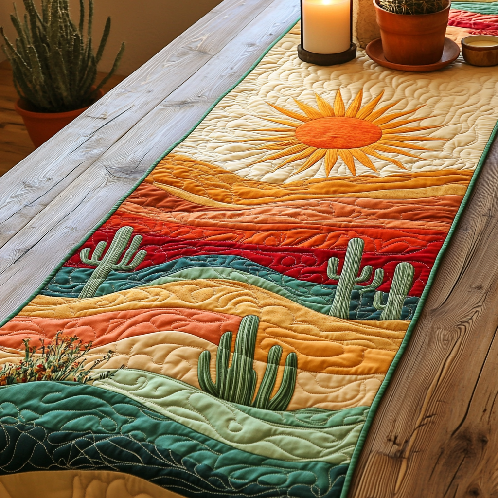 Canyon Sunset Quilted Table Runner Dining Room Table Decor Cactus Gifts For Her