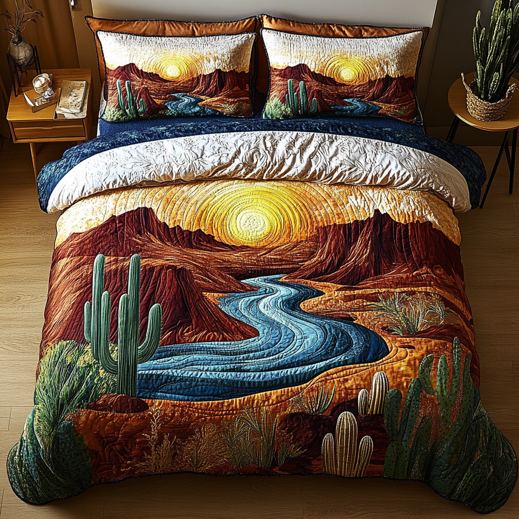 Canyon Waves Quilted Bedding Set Cute Bedroom Decor Cactus Gifts For Her