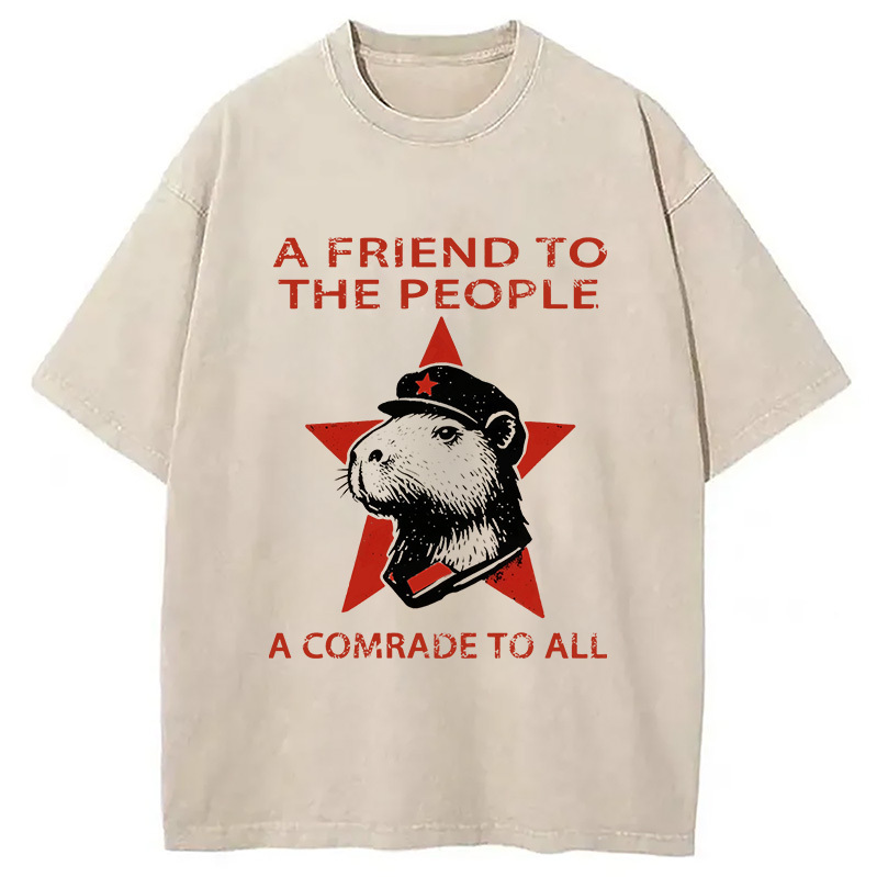 Capibalism Funny Washed T-Shirt Soft Cotton Daily Wear Tee Gifts For Him