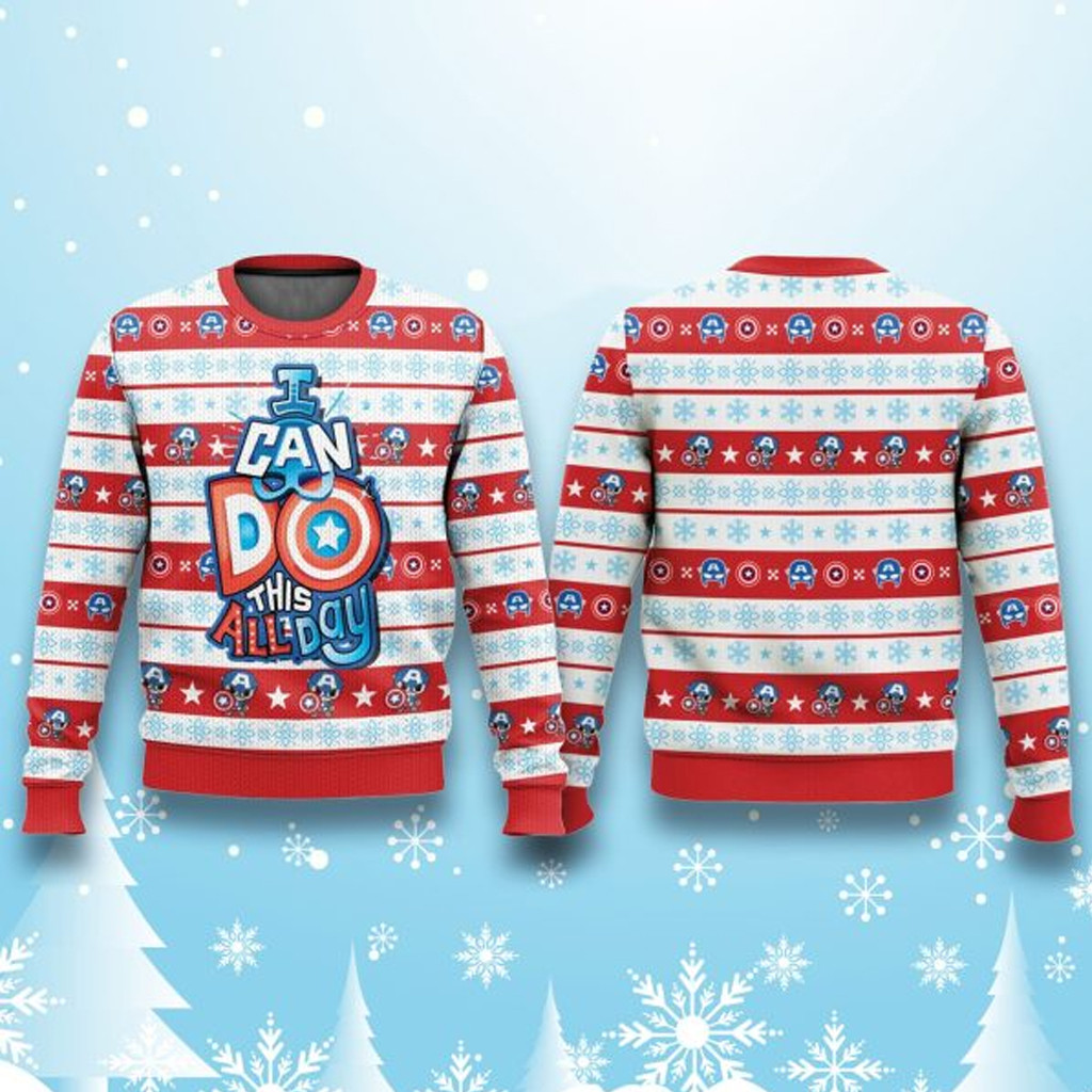 Captain America I Can Do This All Day Ugly Christmas Sweater Husband Christmas Gift Ideas