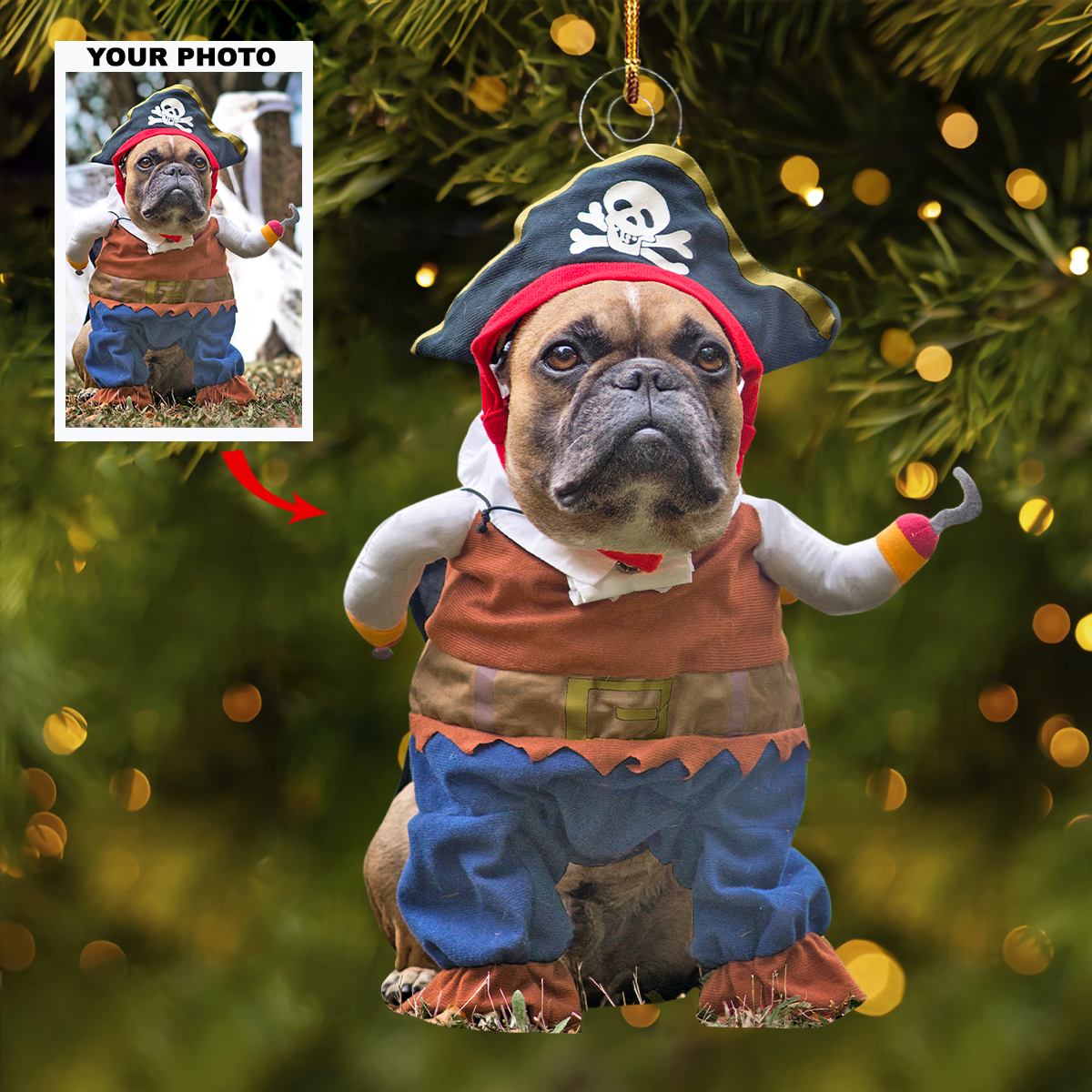 Captain Doggo Personalized Photo Mica Ornament Christmas Gift For Pet Lovers Pet Owner