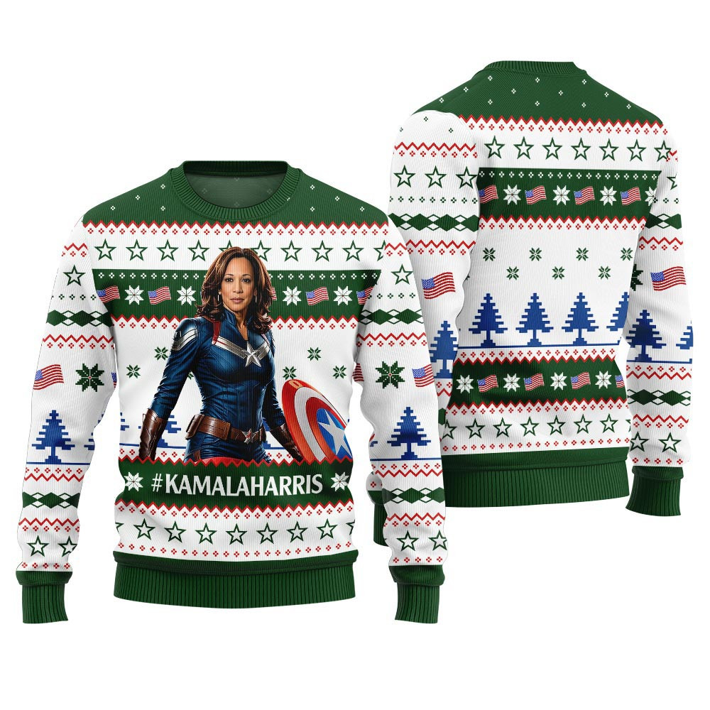 Captain Kamala Harris Superhero Funny Sweater Green Holiday Gift Merch That Everyone Will Adore