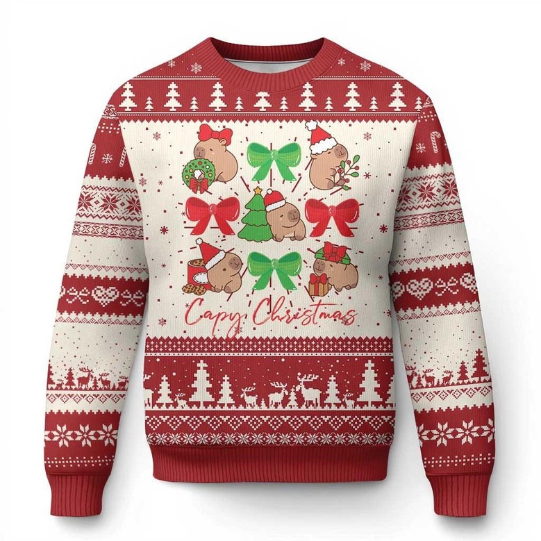 Capy Christmas Capybara And Bow Ugly Holiday Jumper Cute Capybara Gifts For Christmas