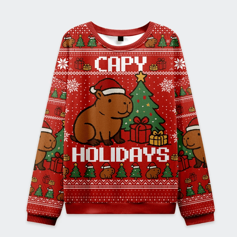 Capybara Celebration Christmas Ugly Sweatshirt Mens Christmas Sweater Funny