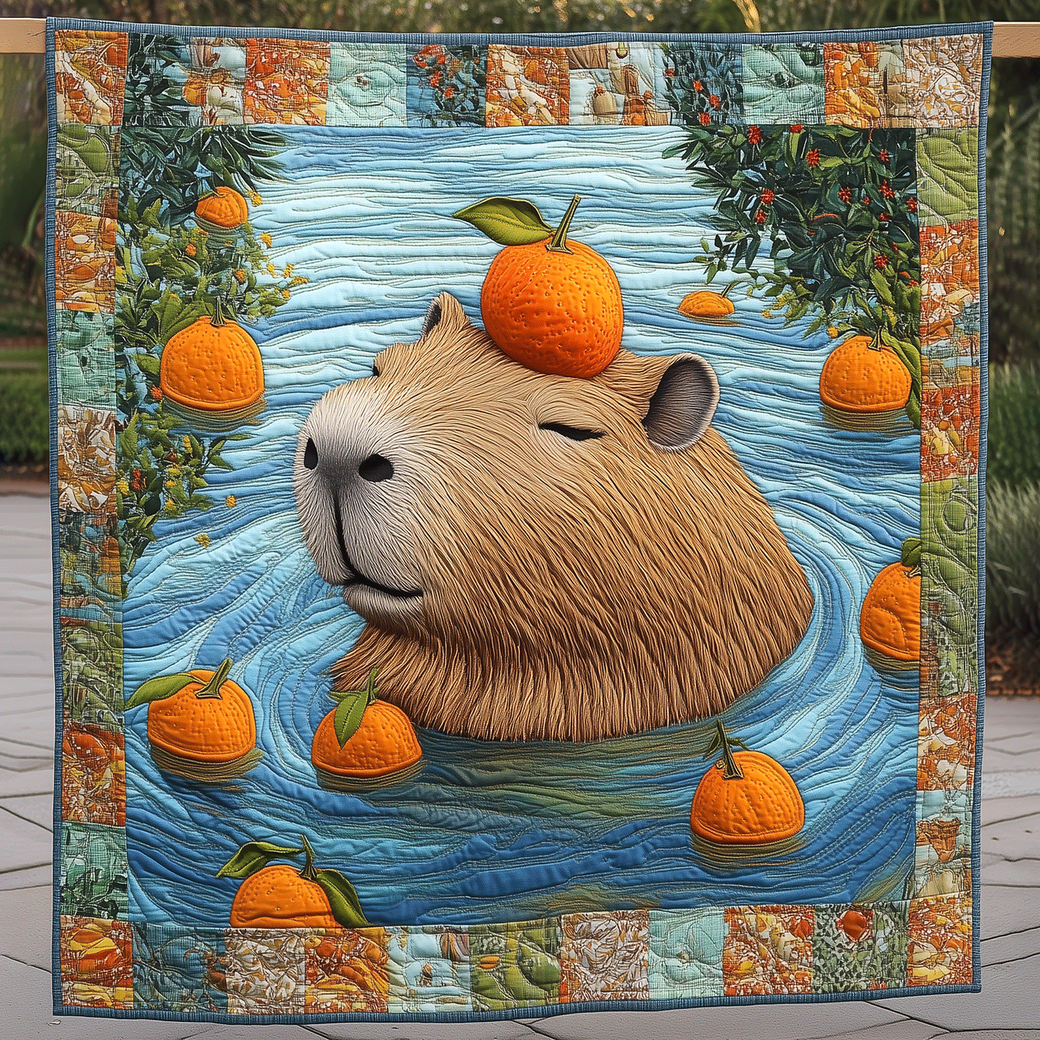Capybara Chill Quilted Blanket Cool Throw Blanket Capybara Themed Gifts